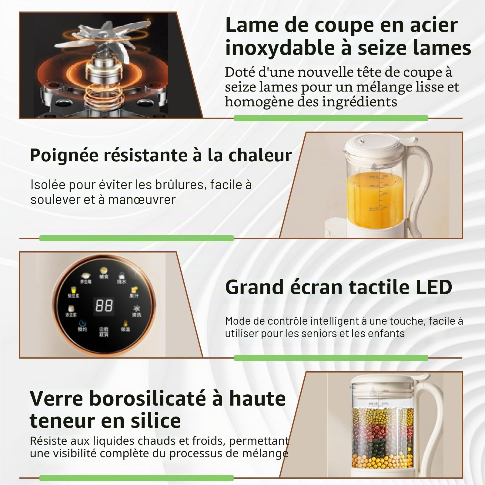 Machine Lait Vegetal, Presse-Agrumes 1400ml, 16 Feuilles Nut Milk Maker, Affichage LED, Fonction D'isolation De 4 Heures, Lait Végétal Maison, Avoine, Soja, Boissons Sans Produits Laitiers