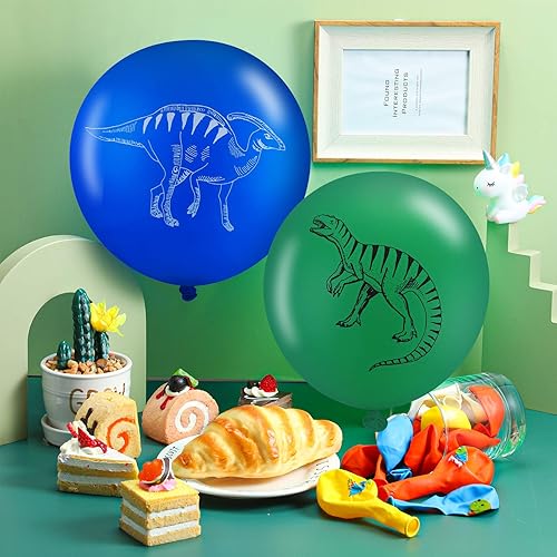 Miniatura 7 de 40 globos de látex de dinosaurio, suministros de fiesta de cumpleaños para globos de estilo dinosaurio con cinta verde de 32.8 ft, suministros de