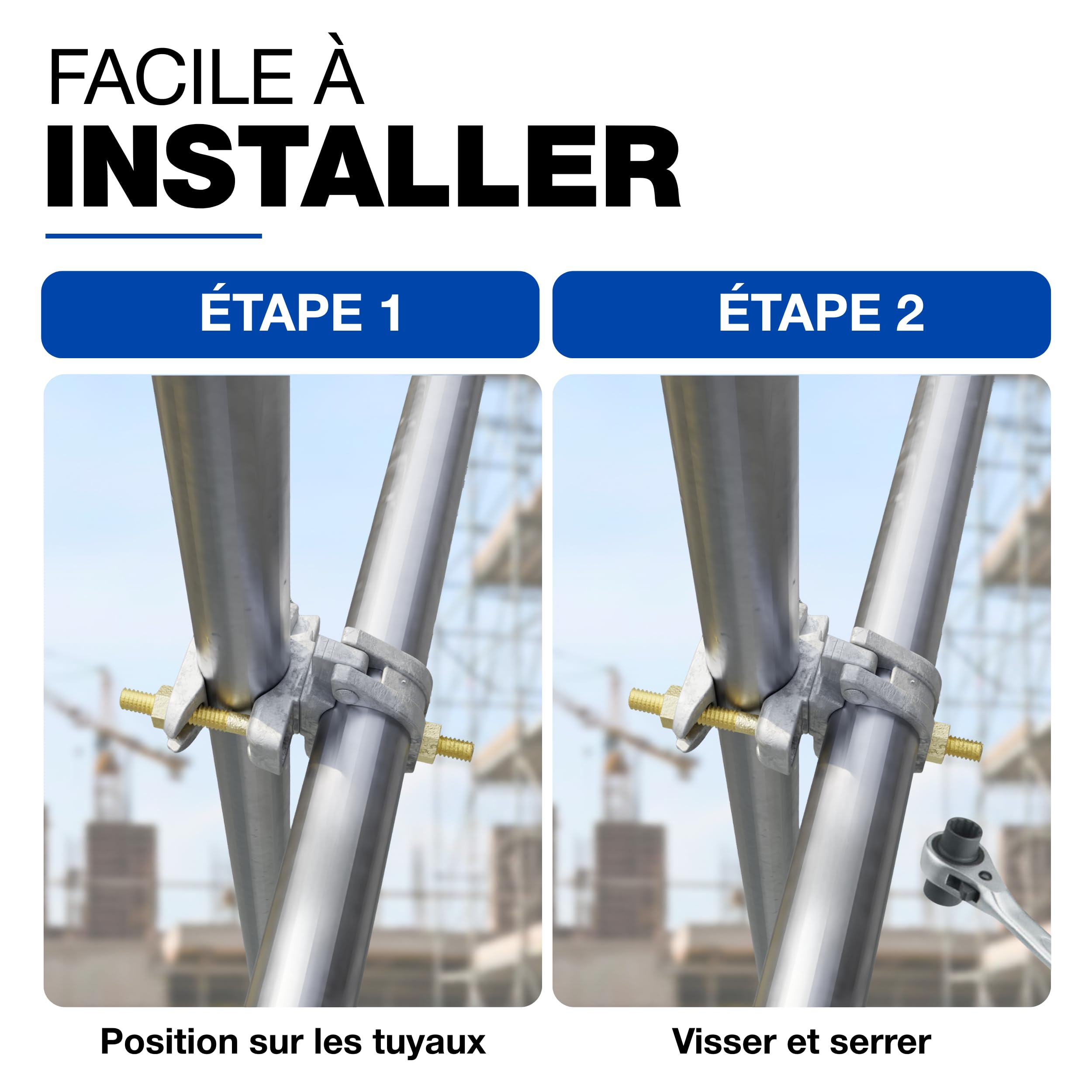 GeZu Impex Coupleur d'échafaudage Galvanoplastie Lot de 4 48 x 48 mm serre joint pour tuyau acier construction