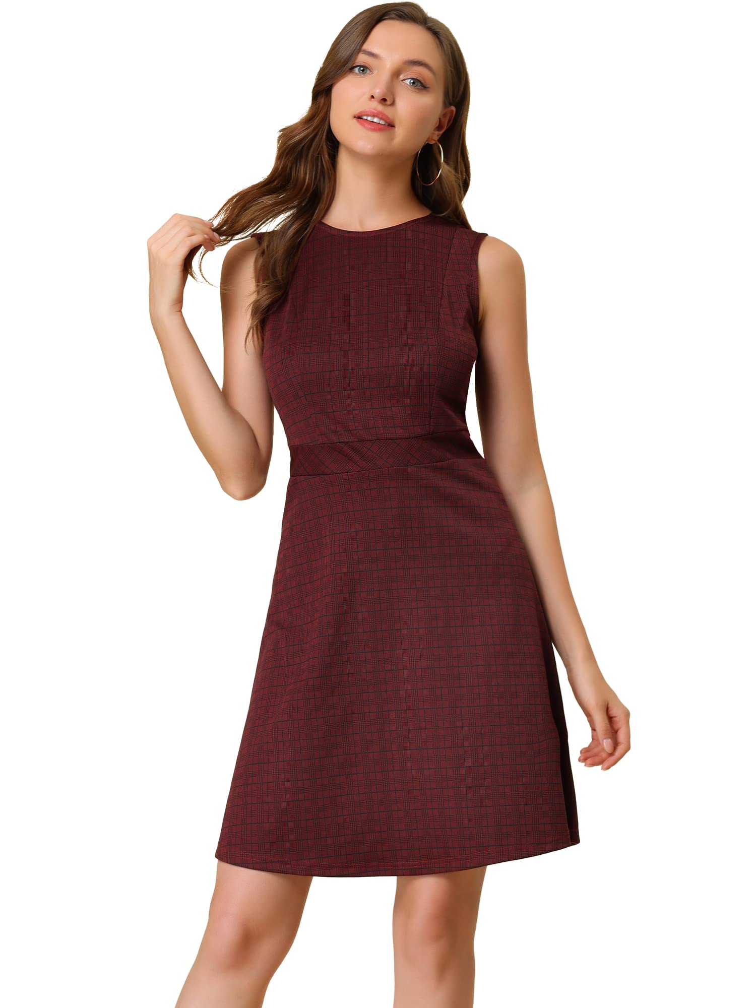 Allegra K Damen Ärmellos A Linie Hahnentritt Kariert Minikleid Kleid