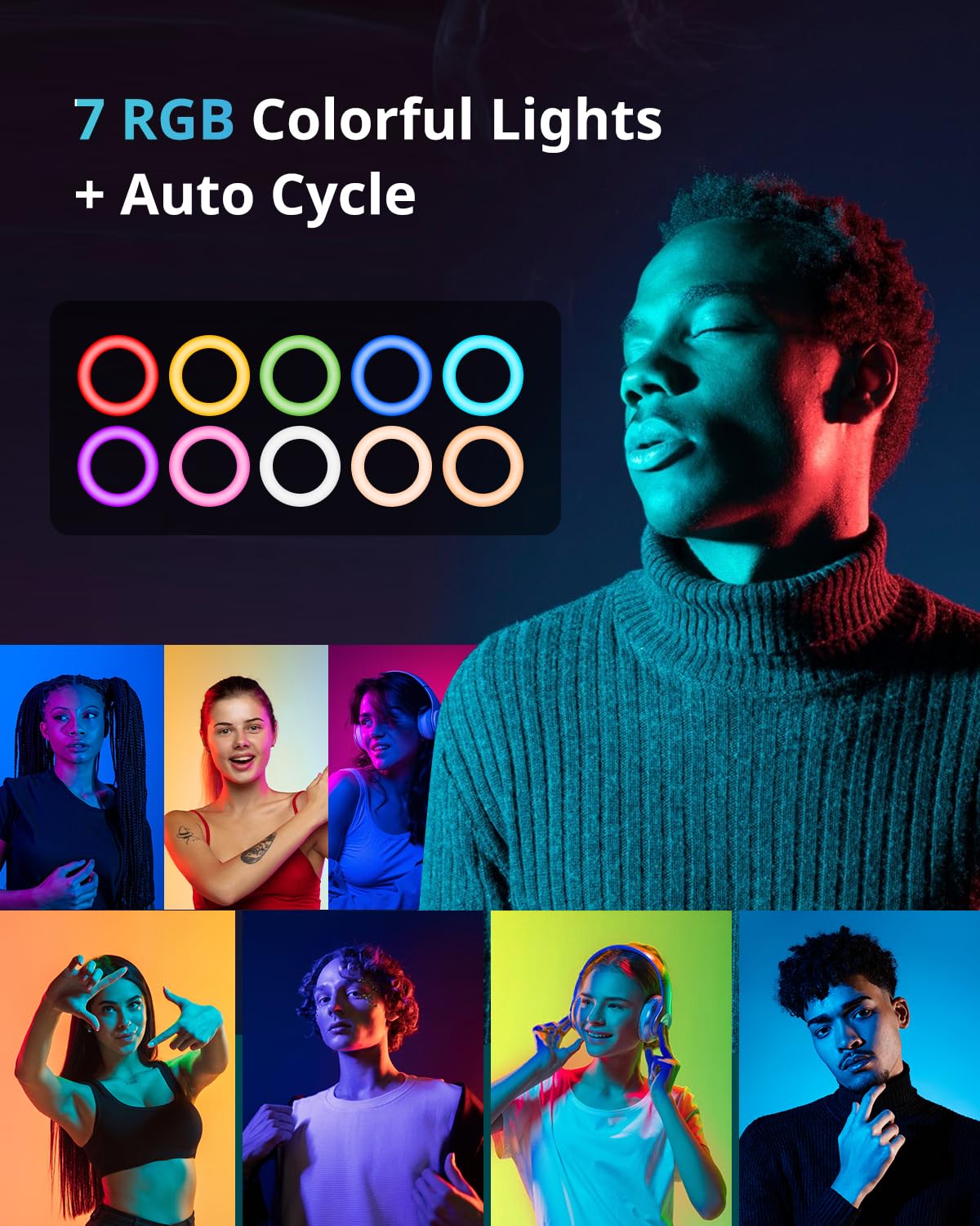 UBeesize 12'' Selfie Ring Light with 62’’ Tripod Stand for Video Recording, Live Streaming(YouTube, Instagram, TIK Tok), Compatible with Phones, Cameras and Webcams: 12in-RGB Black