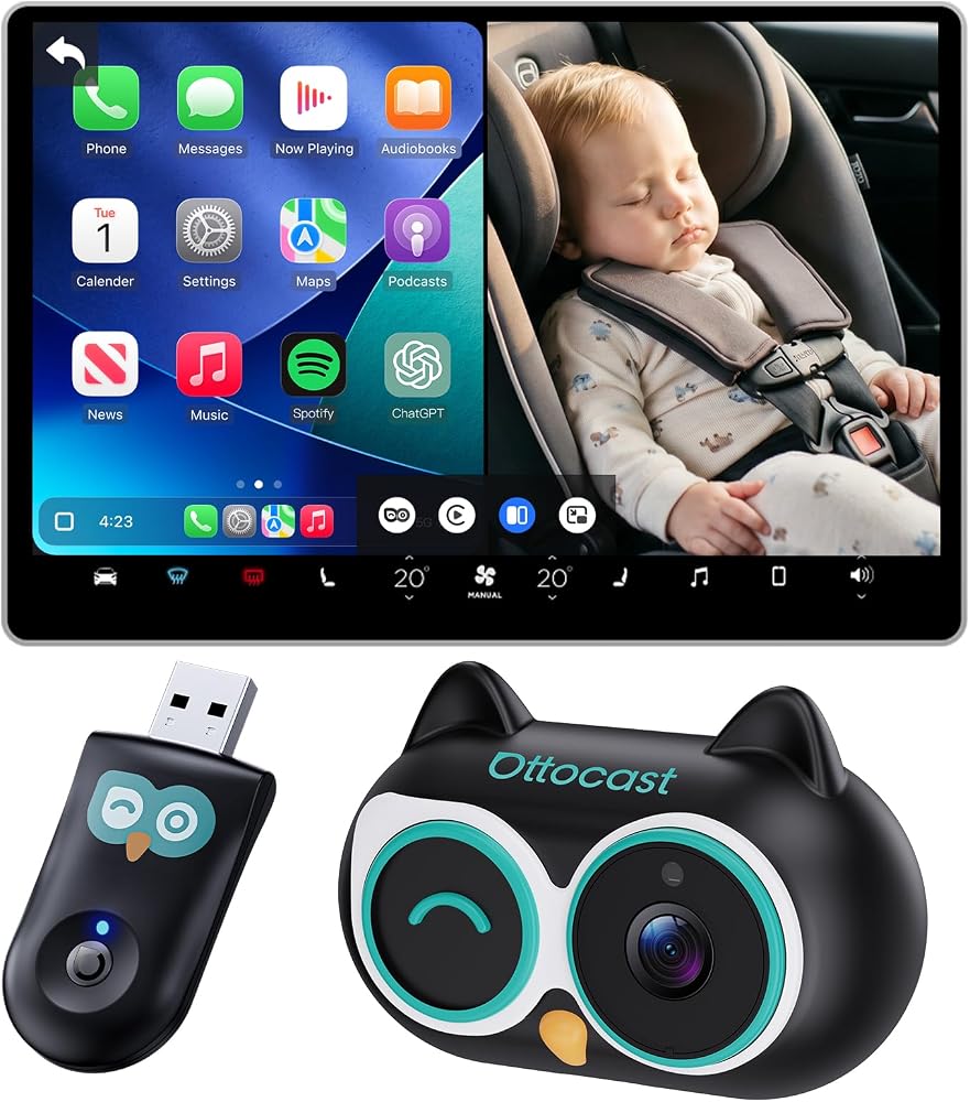 OTTOCAST Baby Car Camera with Wireless CarPlay Adapter | Uses your car’s built-in screen, no extra monitor needed Monitor Baby While Driving