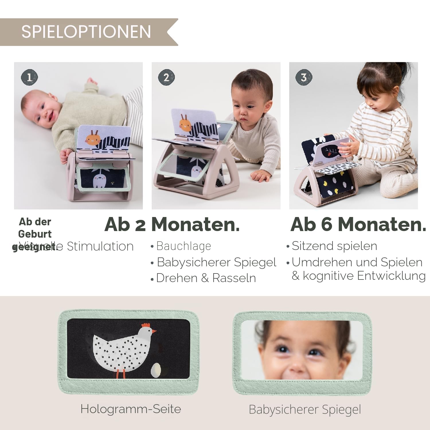 Taf Toys Tummy Time Schwarz-Weiß-Babybuch Monochrom Spinning Doppelseitiges Rassel Sensorisches Buch High Contrast Baby Spielzeug Montessori Lernaktivität Geeignet für Neugeborene Jungen & Mädchen 0