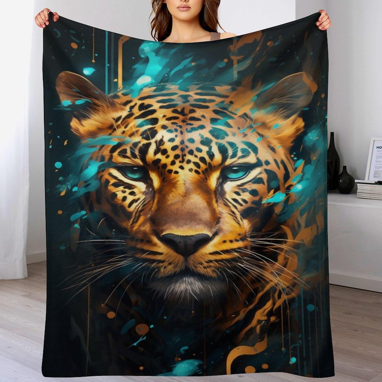 Manta de forro polar de leopardo con acabado premium de franela 150x200