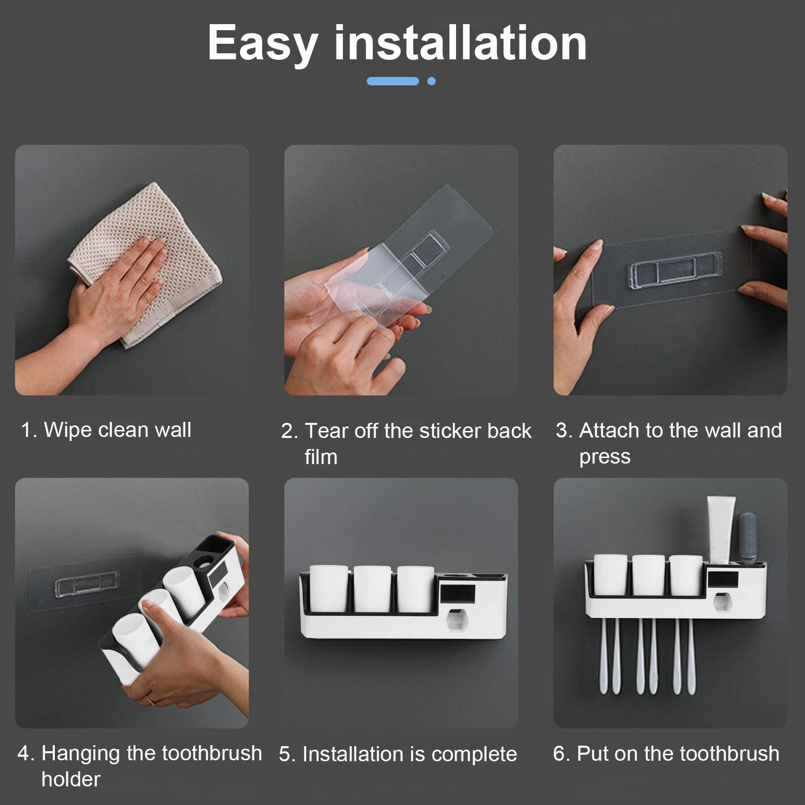 Sensor De Cepillo De Dientes, Soporte De Pared para Cepillo De Dientes con Exprimidor Dispensador De Pasta De Dientes, Carga USB, Sensor Infrarrojo