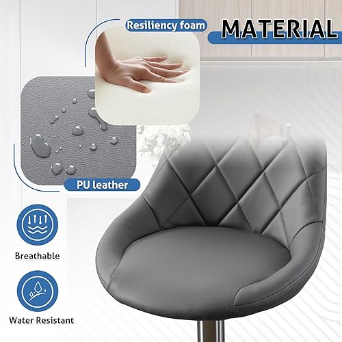 Miniatura 5 de sunseen Juego de 4 taburetes de bar de altura de mostrador color gris, taburetes de bar de piel sintética con respaldo ajustable, sillas de bar