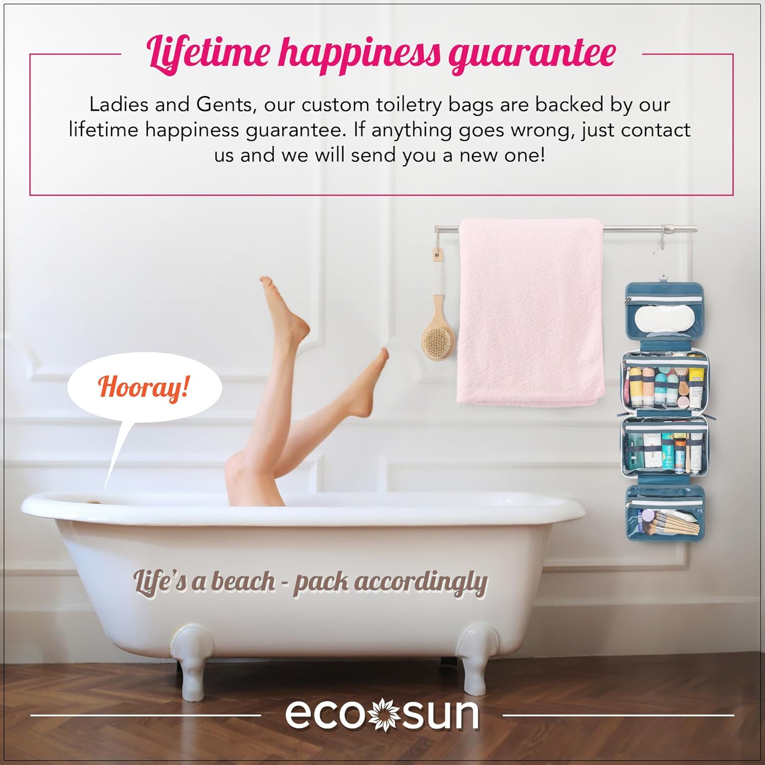 Eco Sun Hanging Travel Toiletry Bag — Designed in Hawaii — Water-resistant Travel Organizer for Bathroom Accessories