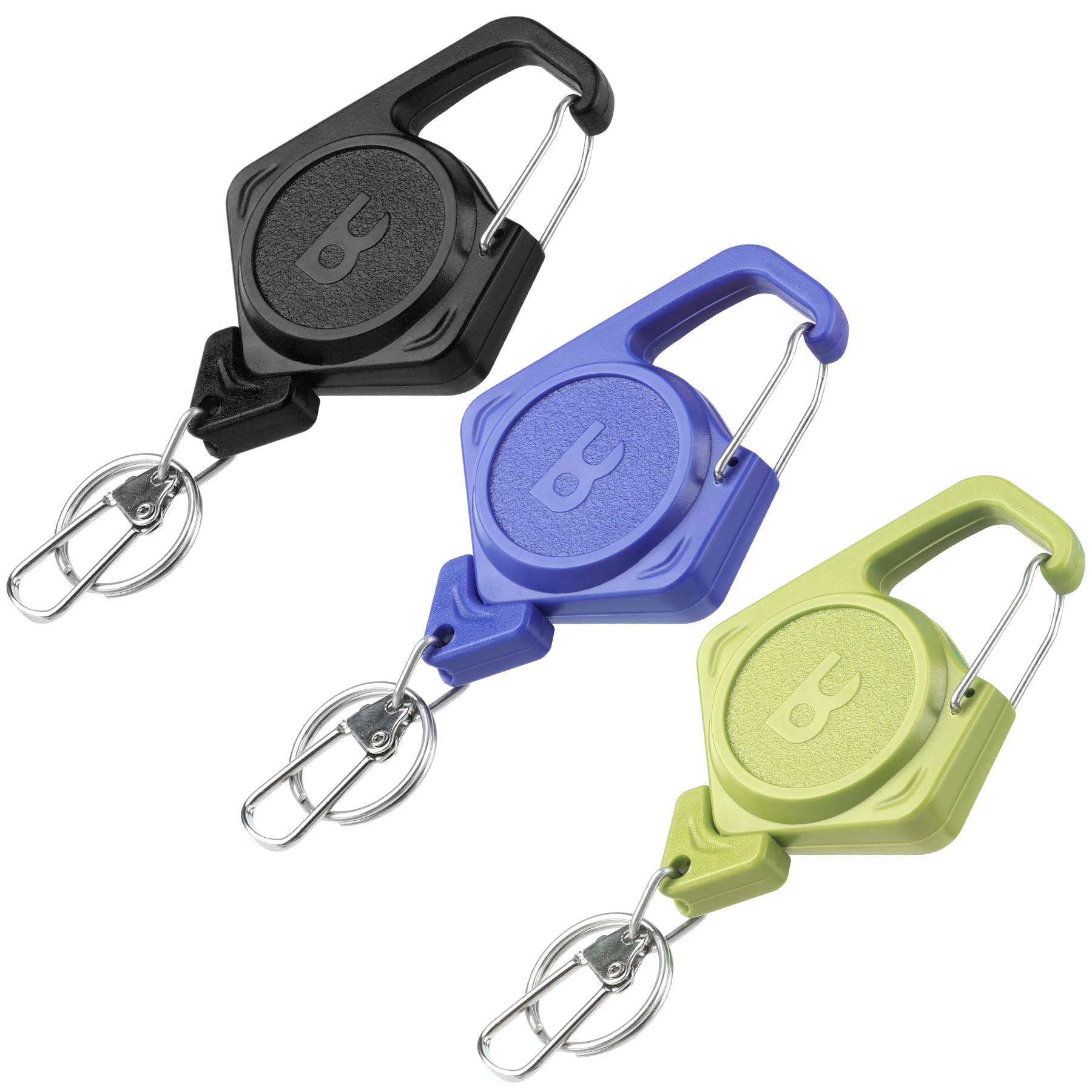 Booms Fishing Zinger Retractor 3pcs: Fly Fishing Retractor with 27.5" Retractable Lanyard - 4oz Retractable Keychain for Key Nippers Scissors Forceps, Fly Tying Equipment, XW80 Black+Blue+Green
