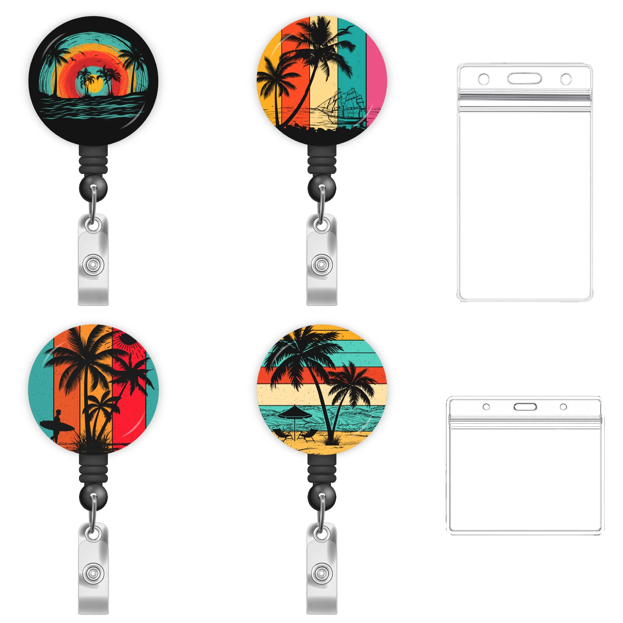 KAMT 4 Pack ID Badge Holder Retractable Clip, Nurse Badge Holder Reel with 2 Clear Id Card Holder, Cute Badge Holders for Doctor Teacher Worker Office