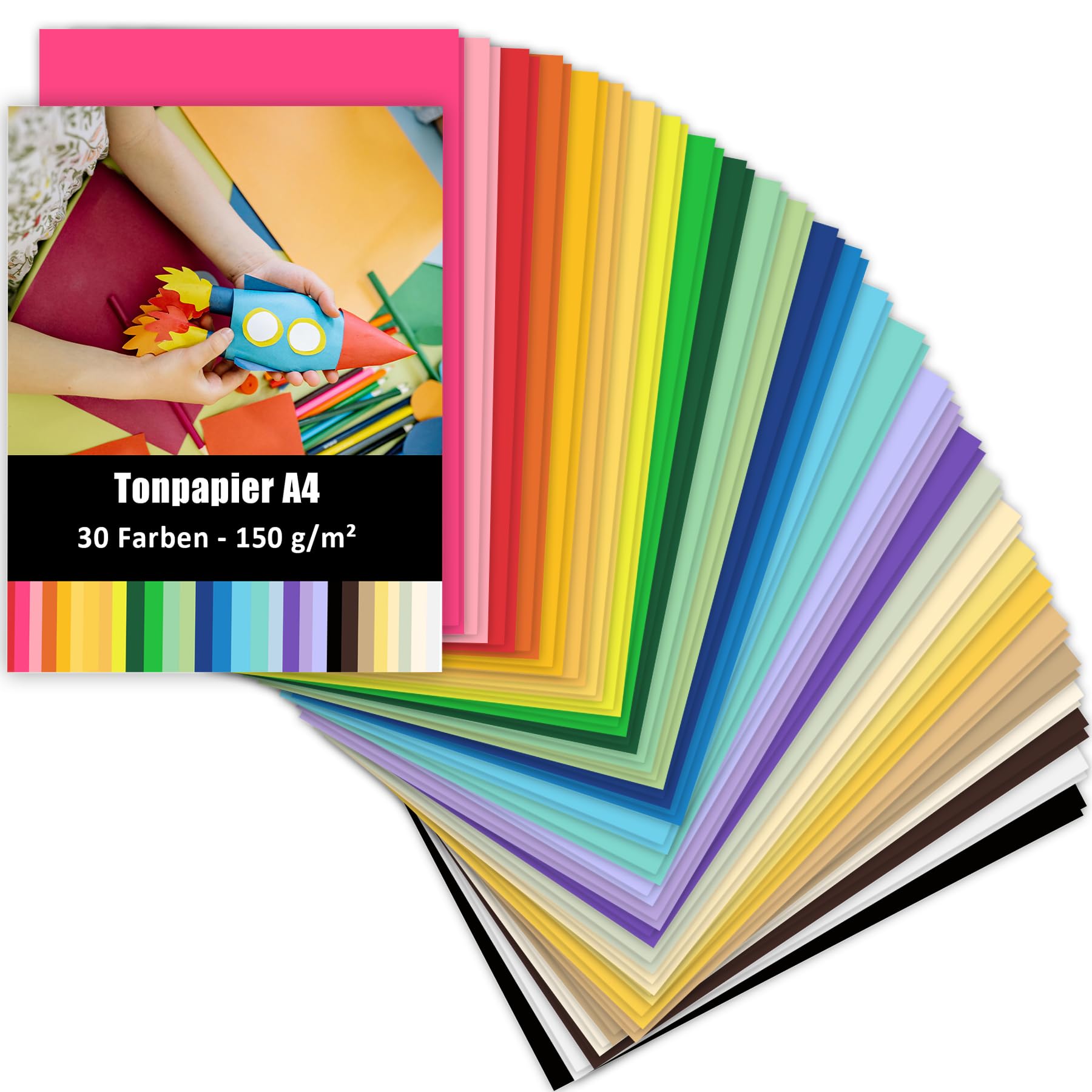 120 Blatt Tonpapier A4 Bunt, 30 Farben 150 g/m² Tonzeichenpapier A4, Buntes Papier, Bastelpapier Bunt, Tonkarton, Farbiges Papier für Origami und Bastelprojekt