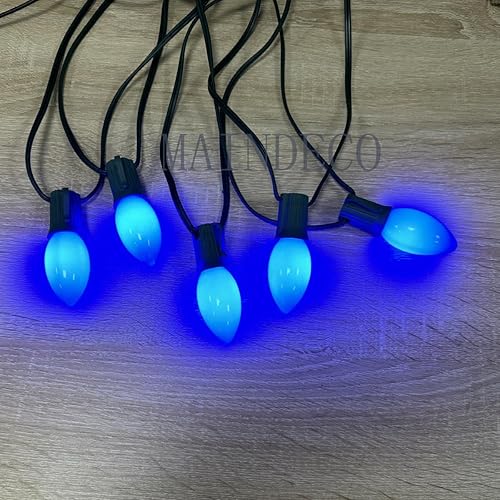 Miniatura 4 de MAINDECO Paquete de 25 bombillas de repuesto C9 azules de Navidad, base de tornillo E17, color azul cerámica, bombillas LED de 120 V0.6 W, bombillas