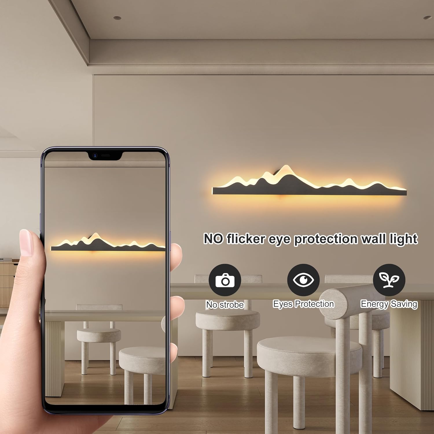 Qcyuui Wall Sconce with Remote Control 47.2inch Dimmable LED Wall Lights Black Led Wall Sconce Indoor Mountain Shape Wall Lamps for Living Room Bedroom Hallway,24W