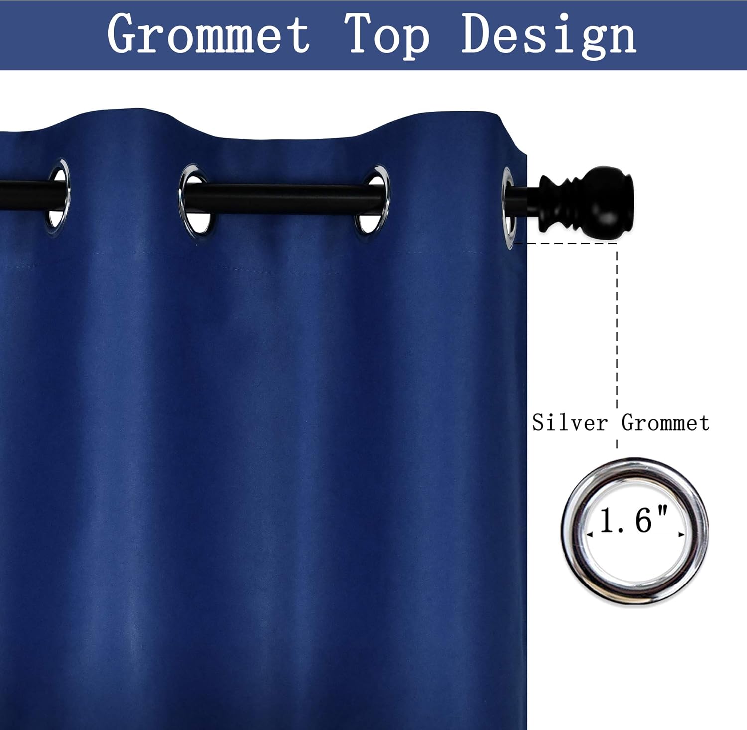 DECOVSU Navy Blue Window Valance for Kitchen 100x18 Solid Blackout Thermal Insulated Grommet Valance for Bedrooom Living Room Extra Wide 1 Panel 100W X18 L