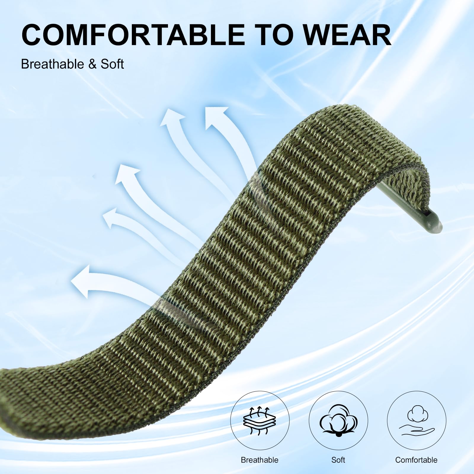 ZOOROO 3-Pack Nylon Loop Sport Replacement Bands Compatible with Hume Health Band, Soft Breathable Adjustable Wrist Band for Hume Band Replacement Strap Wristband for Fitness Tracker Women Men — view 3