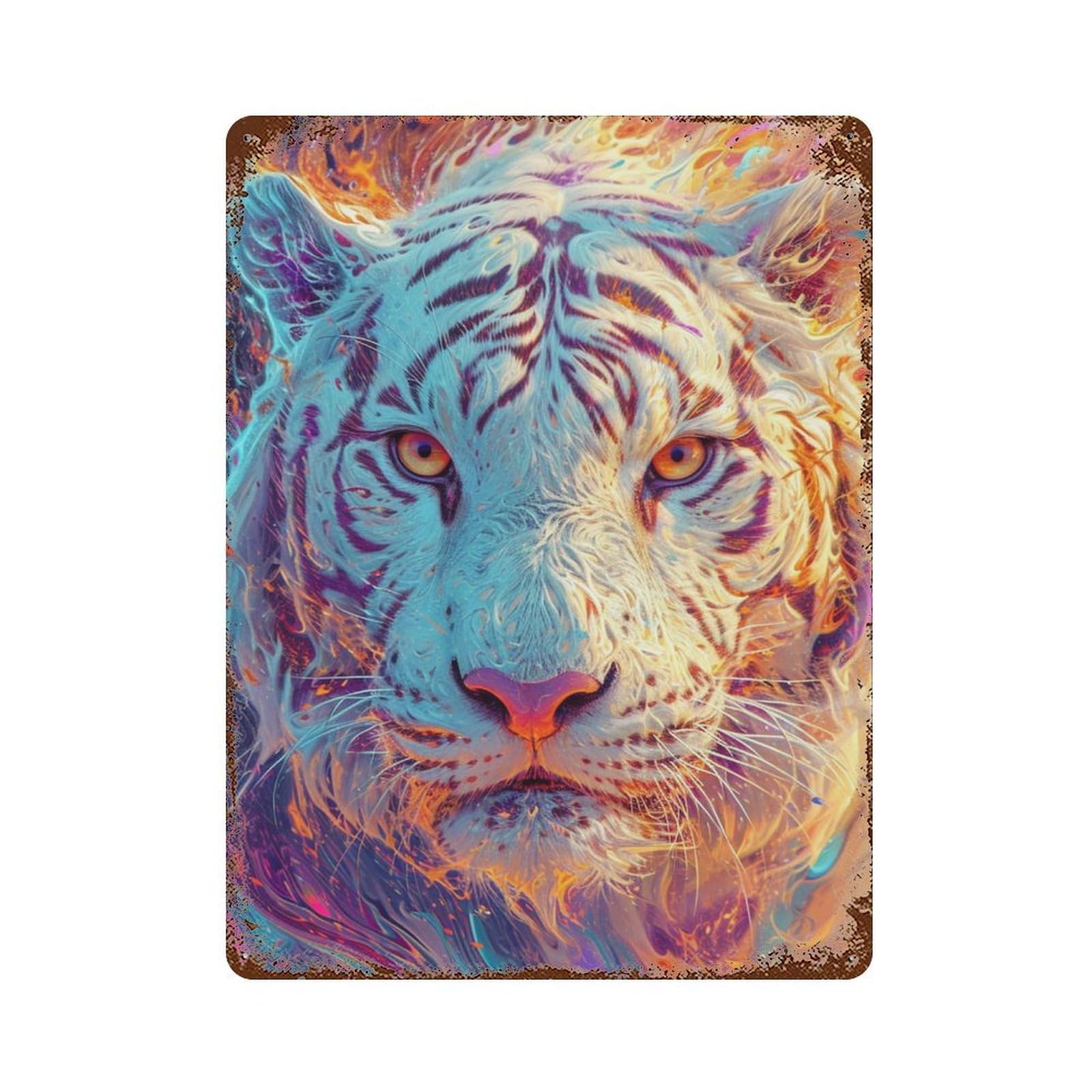 Garage Style Colorful Tiger Painting Artwork Decorative Tin Sign 15.7"x11.8", Novelty Wall Decor for Bar And Workshop