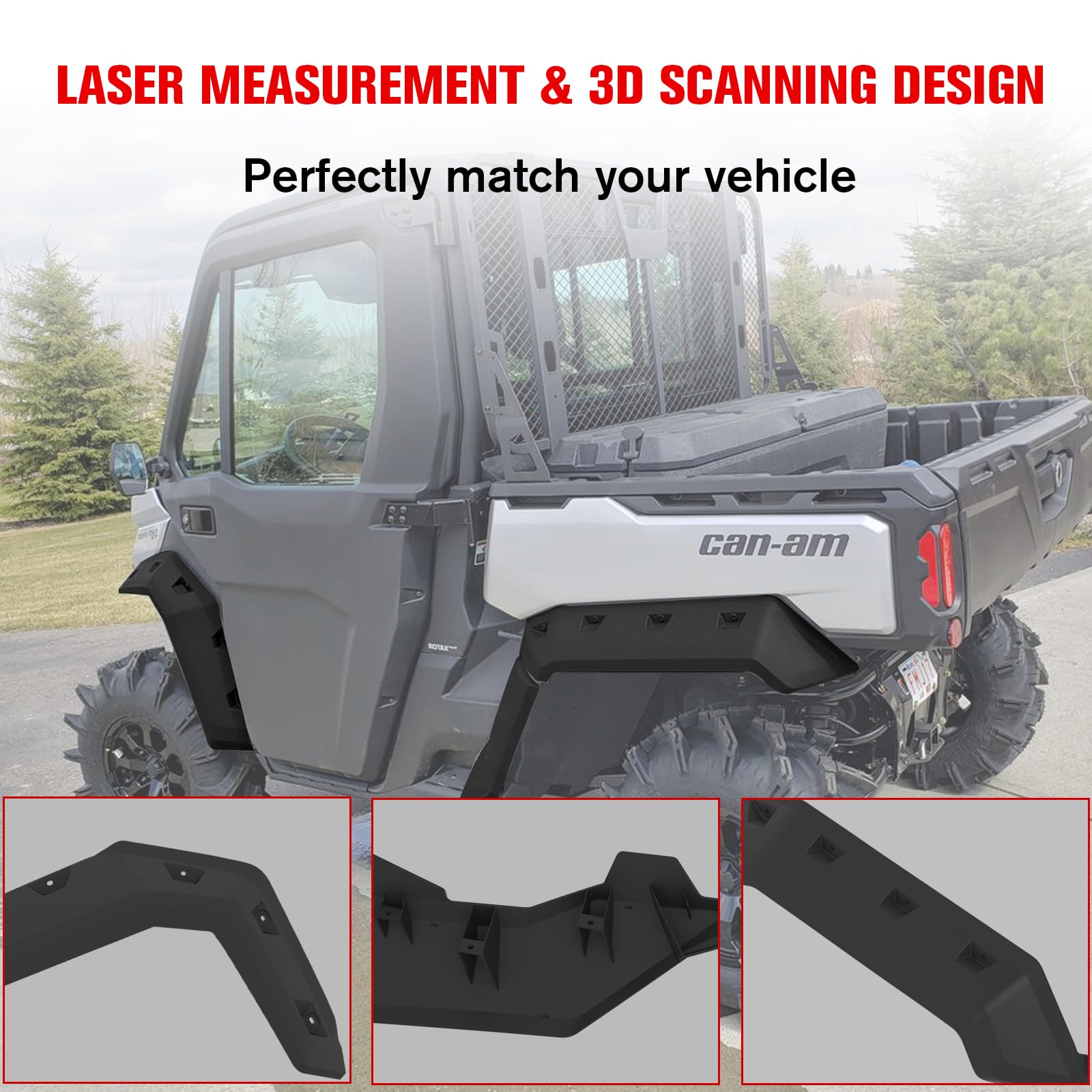 Front & Rear Fender Flares Mud Guards For 2016-2024 Can-Am Defender - View #7