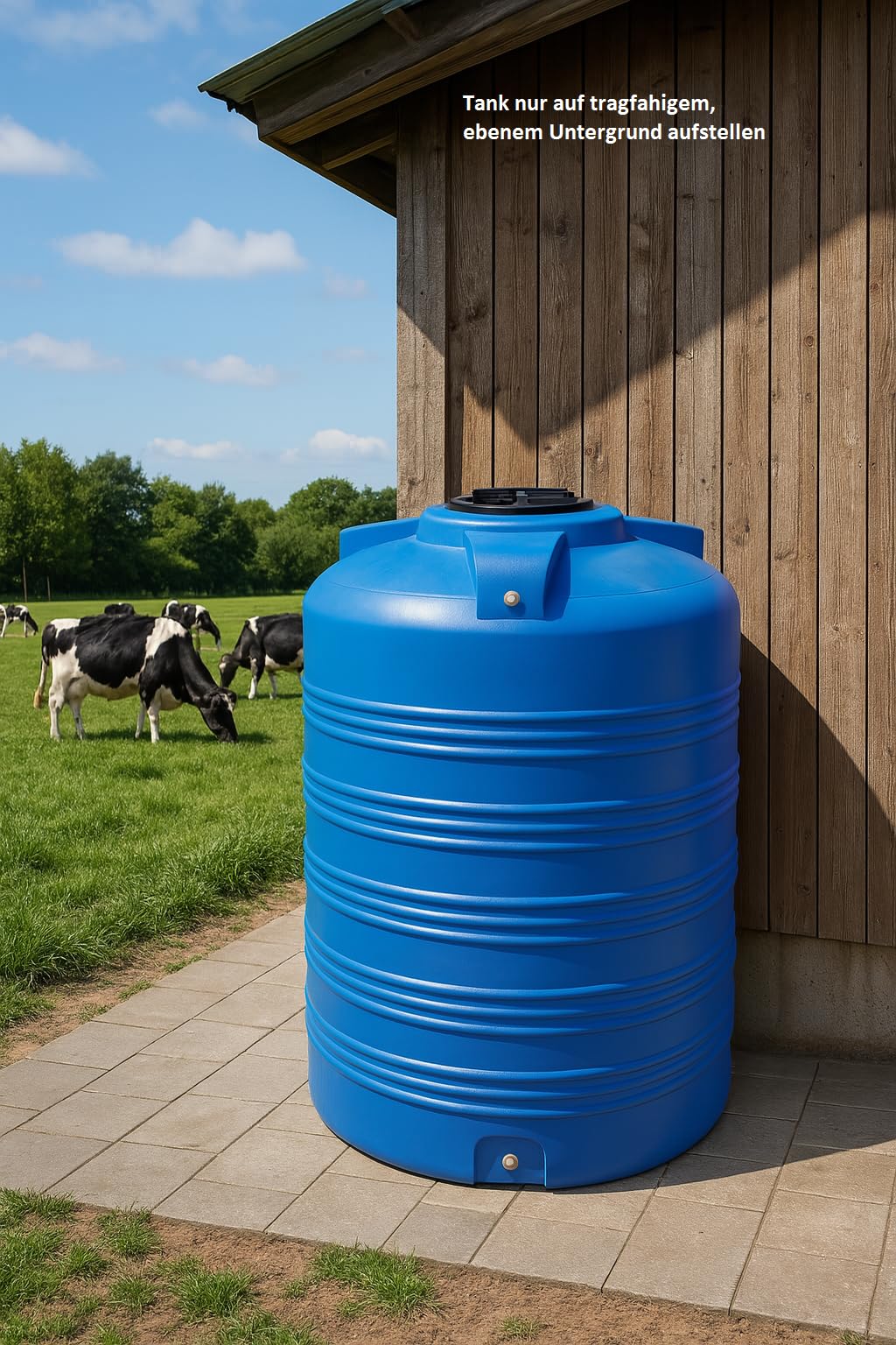 KMND Wassertank 1500 Liter Trinkwasser - lebensmittelecht & UV-beständig | 1500L Regenwassertank für Garten Haus & Landwirtschaft | PZH-zertifizierter PE Tank | IBC Container Alternative - Blau