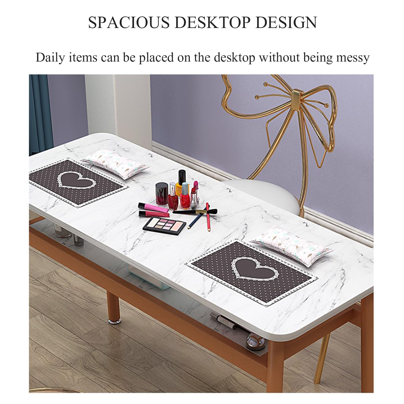 Tavolo da Manicure Professionale, postazione di Lavoro per Tecnici delle Unghie, Tavolo da Trucco in Legno per Salone di Bellezza, Spa, Tavolo da toeletta con,Marble Pattern-80cm 3-Piece Set