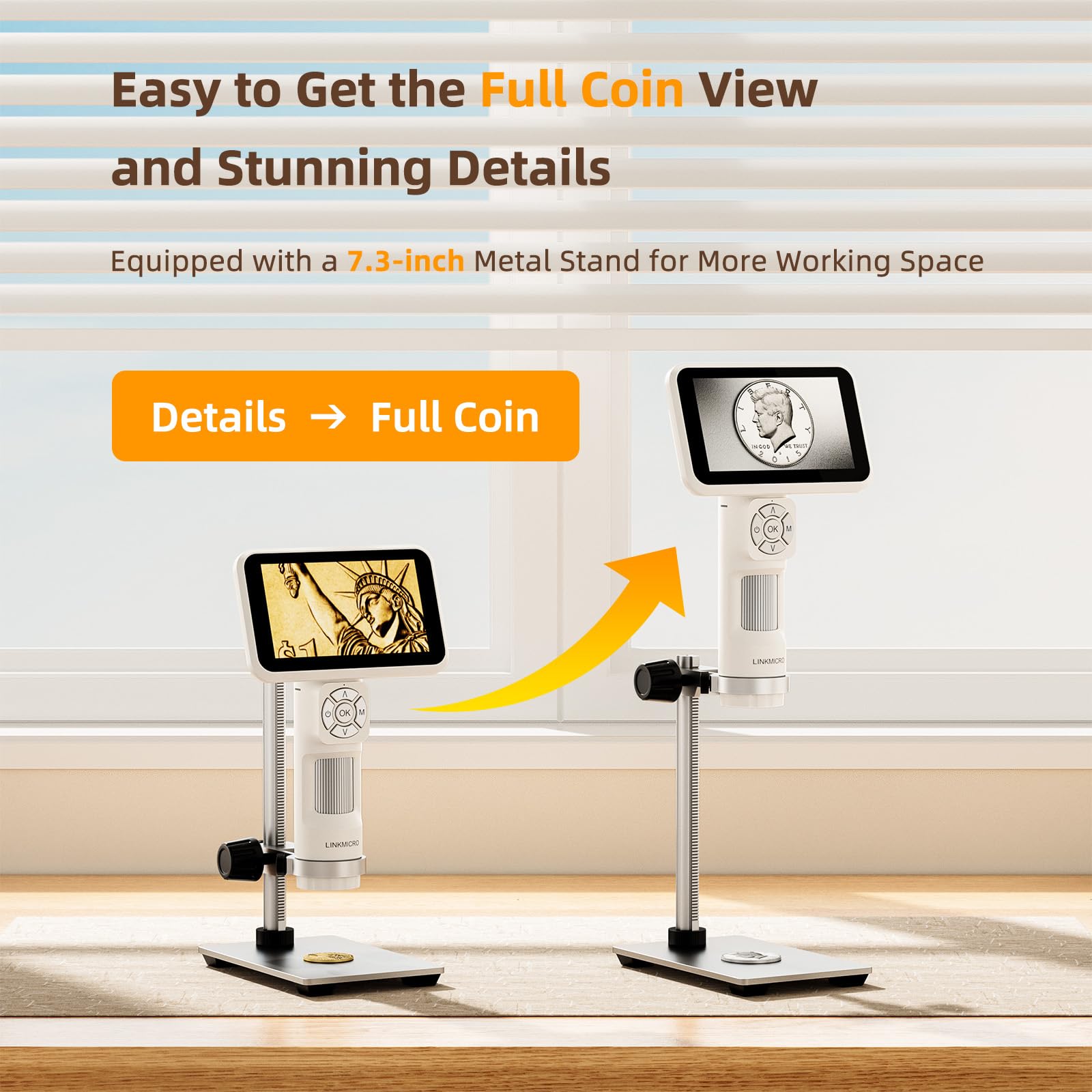 LM115 - Microscopio digital LCD de monedas para adultos y niños, lupa de monedas USB de mano de 5 pulgadas con pantalla, antivibración, cámara microscopio portátil de 12 MP con 8 luces LED, vista de