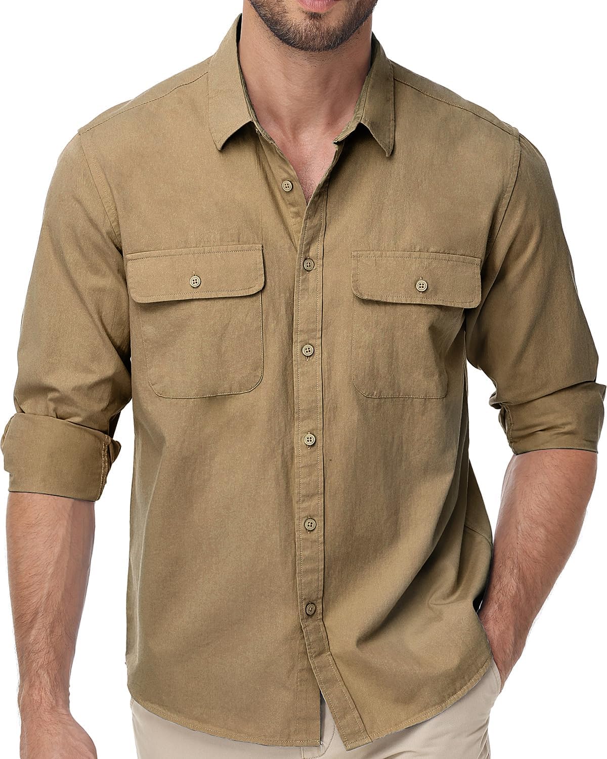 TUNEVUSE Mens Western Shirt Casual Long Sleeve Button Down Shirts Regular Fit Button Up Work Shirts with Two Pockets Cotton - Image 3