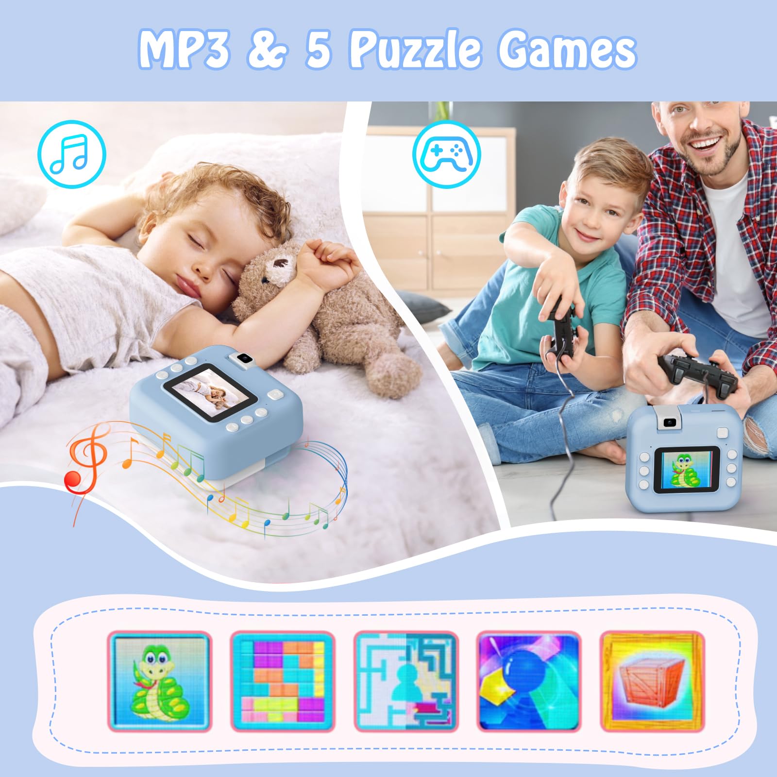 Cámara de Fotos Instantánea, Pantalla HD de 2.0 Pulgadas y 48 MP | 1080P cámara de Fotos Infantil, Tarjeta de 32 GB y 3 Rollos de Papel de Impresión, Ideal para Niños de 3 a 12 Años