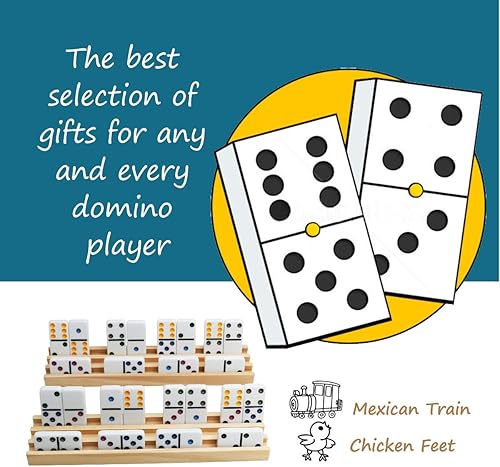Miniatura 7 de Exqline Juego de 8 bandejas de dominó de madera de primera calidad, organizador para tren mexicano de pollo y otros juegos de dominó, dominó no