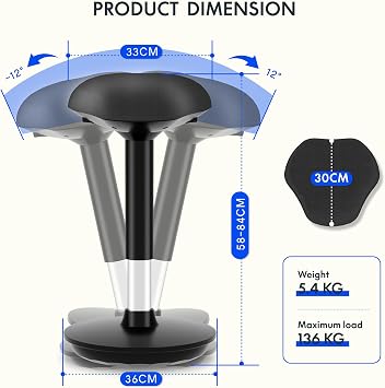 FLEXISPOT Ergonomic Desk Stool for Office, Height Adjustable Wobble Stool with Swivel, Active Sitting Balance Chair for Home Office, Posture Support & Core Strength, Black