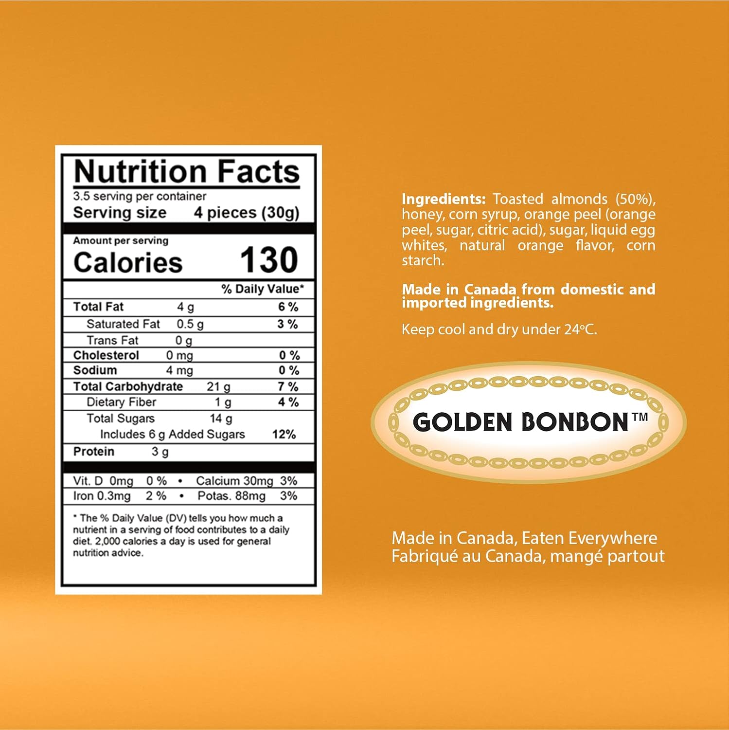 Golden Bonbon Italian Soft Almond Nougat Candy, Individually Packed Chewy, Gluten Free Nougat, Full of Almonds, Halal Candy 3.53 Ounces (Pack of 3) (Almond Orange)