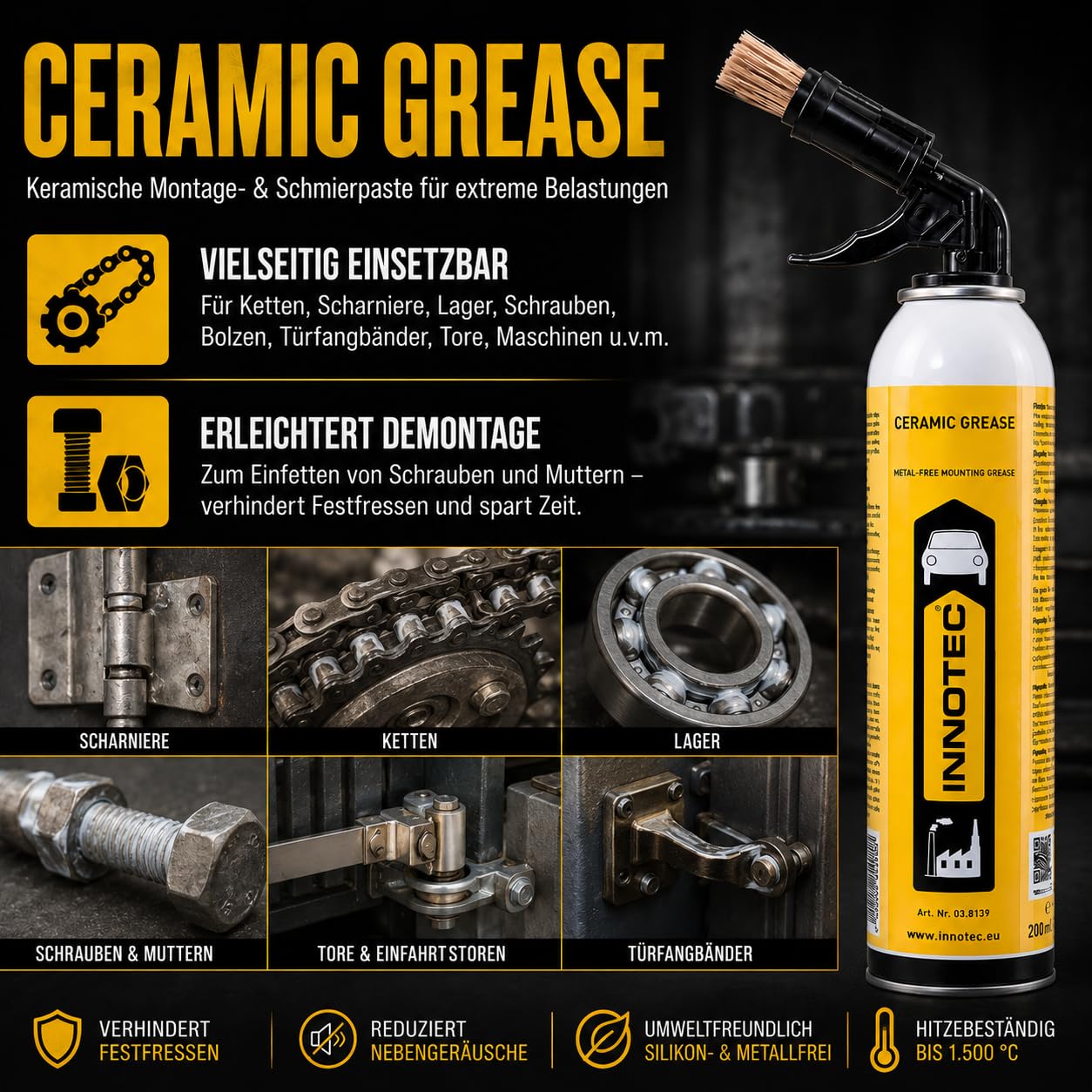 2 Stück Innotec Keramikpaste Ceramic Grease - Keramikfett - Montagepaste mit hoher Druck- und Temperaturbeständigkeit - Bremsen Service Paste - Hochbelastbareer Dauerschmierstoff mit Rostschutzeffekt