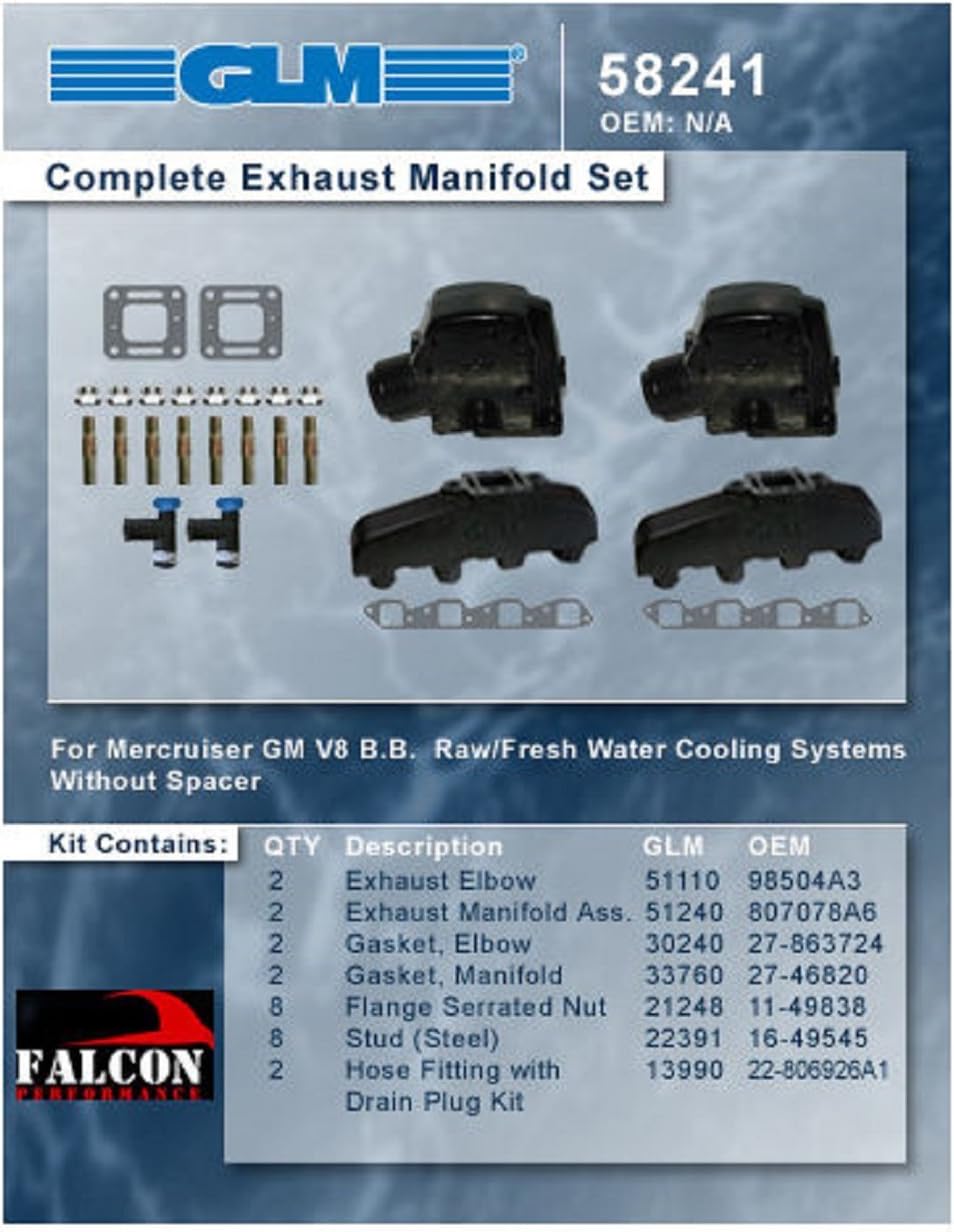 Mercruiser Marine 330 340 MIE Chevy 454 7.4 7.4L GLM Exhaust Manifolds+3" Risers