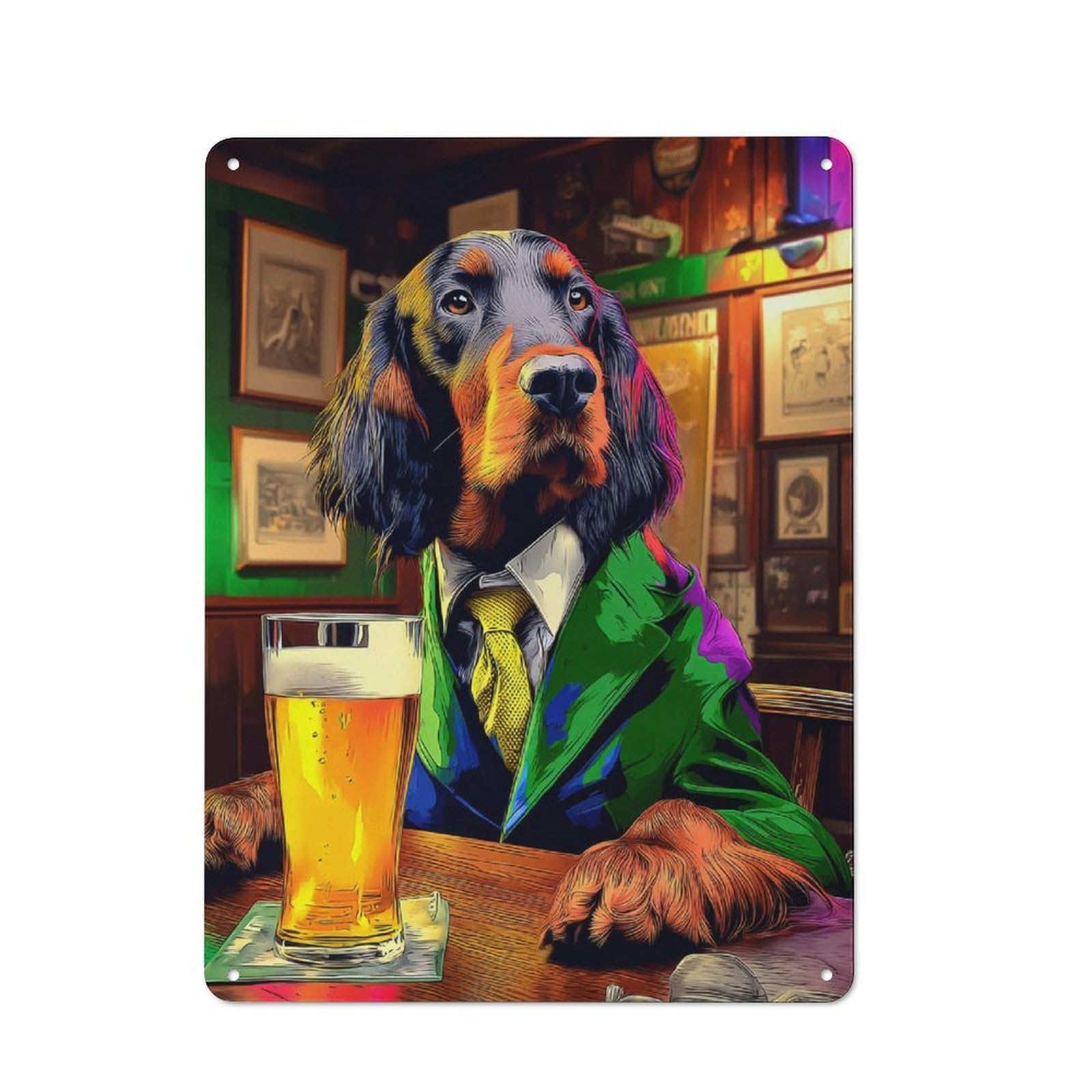 Junmoney Dog In Suit Enjoying Beer At Pub Vintage Tin Sign 40X30cm, Old Fashioned Retro Room Decor For Bedroom, Office, Home Bar Or Dining Room