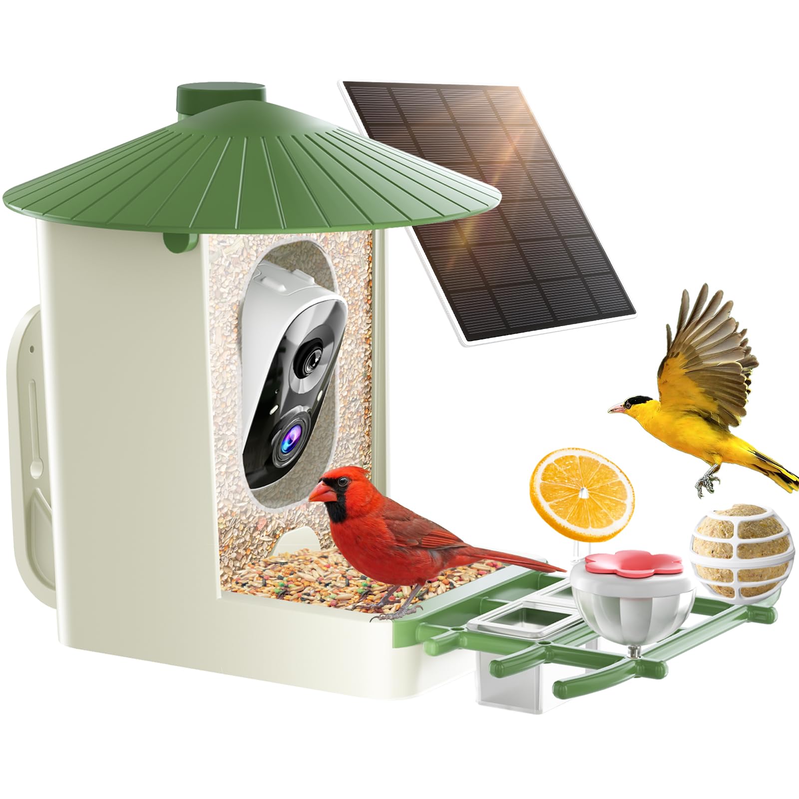 SOLIOM Smart Bird Feeder with Camera with Solar Panel - 2K HD Live View, AI Bird Identifier, Birds Arrival Alerts, DIY Birdseed Add-on, 2.4G WiFi- Wireless Outdoor Gift for Birdlovers