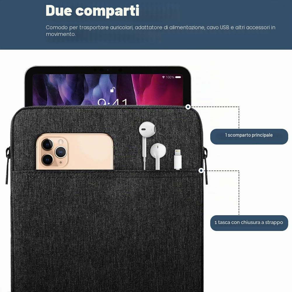 TiMOVO 9-11" Custodia per Tablet, Compatibile con iPad 11" A16 2025, iPad 10,9"/10,2"| Air 11", Galaxy Tab A9+ / A11 Plus 11", Borsa Protettiva Compatibile con Smart Keyboard, Nero