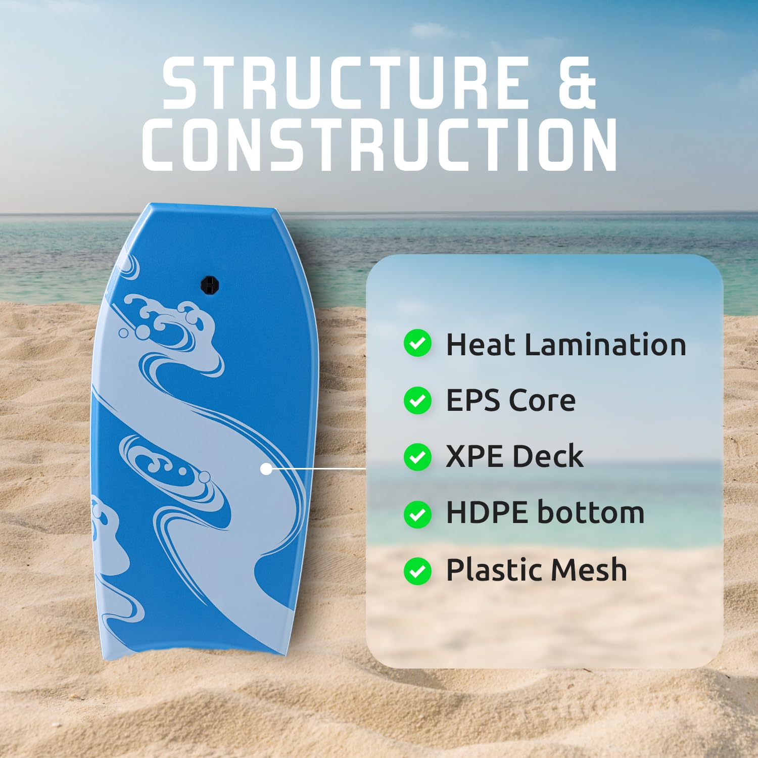 Breeze 104,1 cm Bodyboard – Leichtes EPS-Core-Bodyboard mit IXPE-Deck, HDPE Slick Bottom, Halbmondschwanz & gewickelter Handgelenkleine – ideal für Strandsurfen & Wellenreiten (Blau)