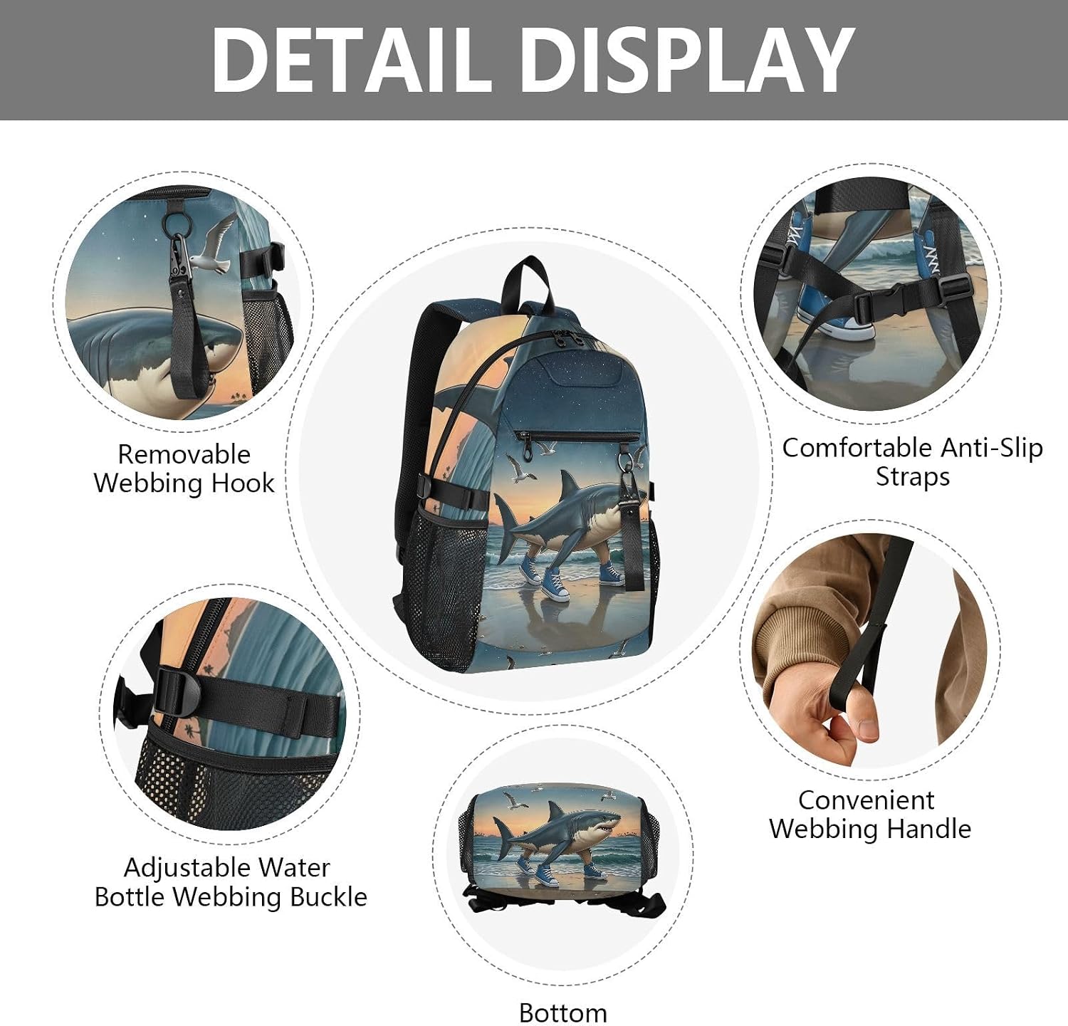ALAZA Tralalero Tralala Meme Italian Brainrot Shark 8 Backpack for Women Men, 23L Water Resistant Twill Daypack with 14 Inch Laptop Compartment, Wide Open Aesthetic School Bag for Travel Work image 4