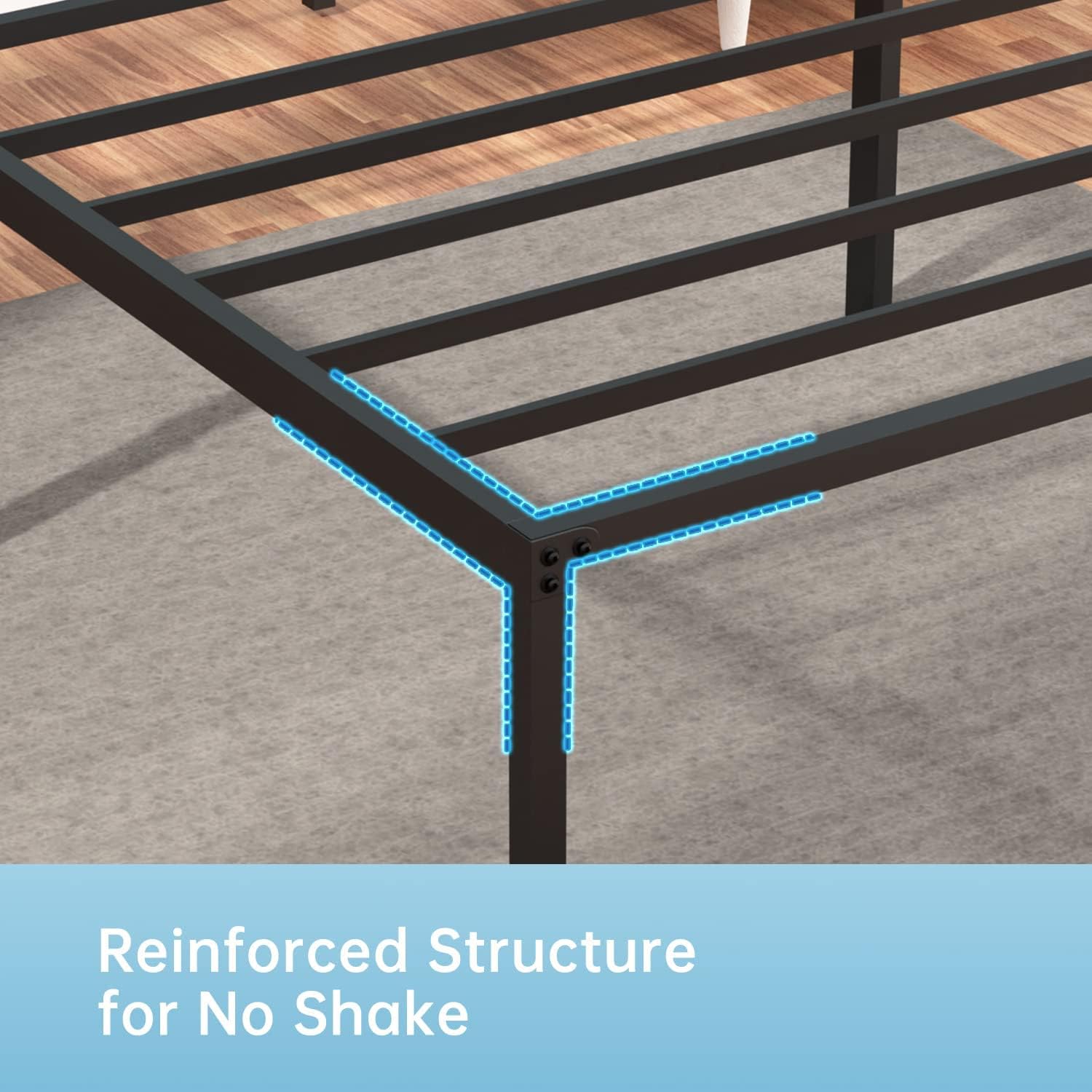 18 Inch Full Bed Frame Platform Bed Frame, Heavy Duty Bed Frames No Box Spring Needed, Metal Full Size Bed Frame with Storage/Sturdy Steel Slats Support, Noise Free, Easy Assembly, Black