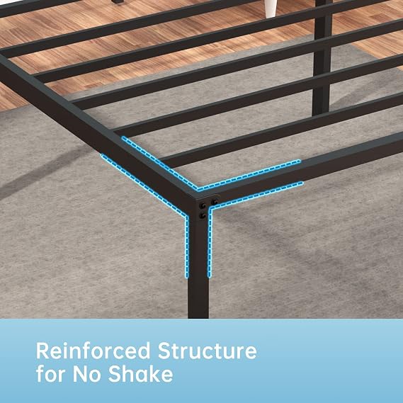 18 Inch Full Bed Frame Platform Bed Frame, Heavy Duty Bed Frames No Box Spring Needed, Metal Full Size Bed Frame with Storage/Sturdy Steel Slats Support, Noise Free, Easy Assembly, Black