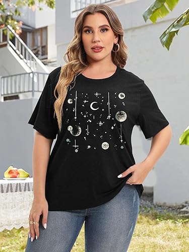 Miniatura 2 de HDLTE Camisetas de talla grande para mujer, camisetas casuales de manga corta con gráficos de gran