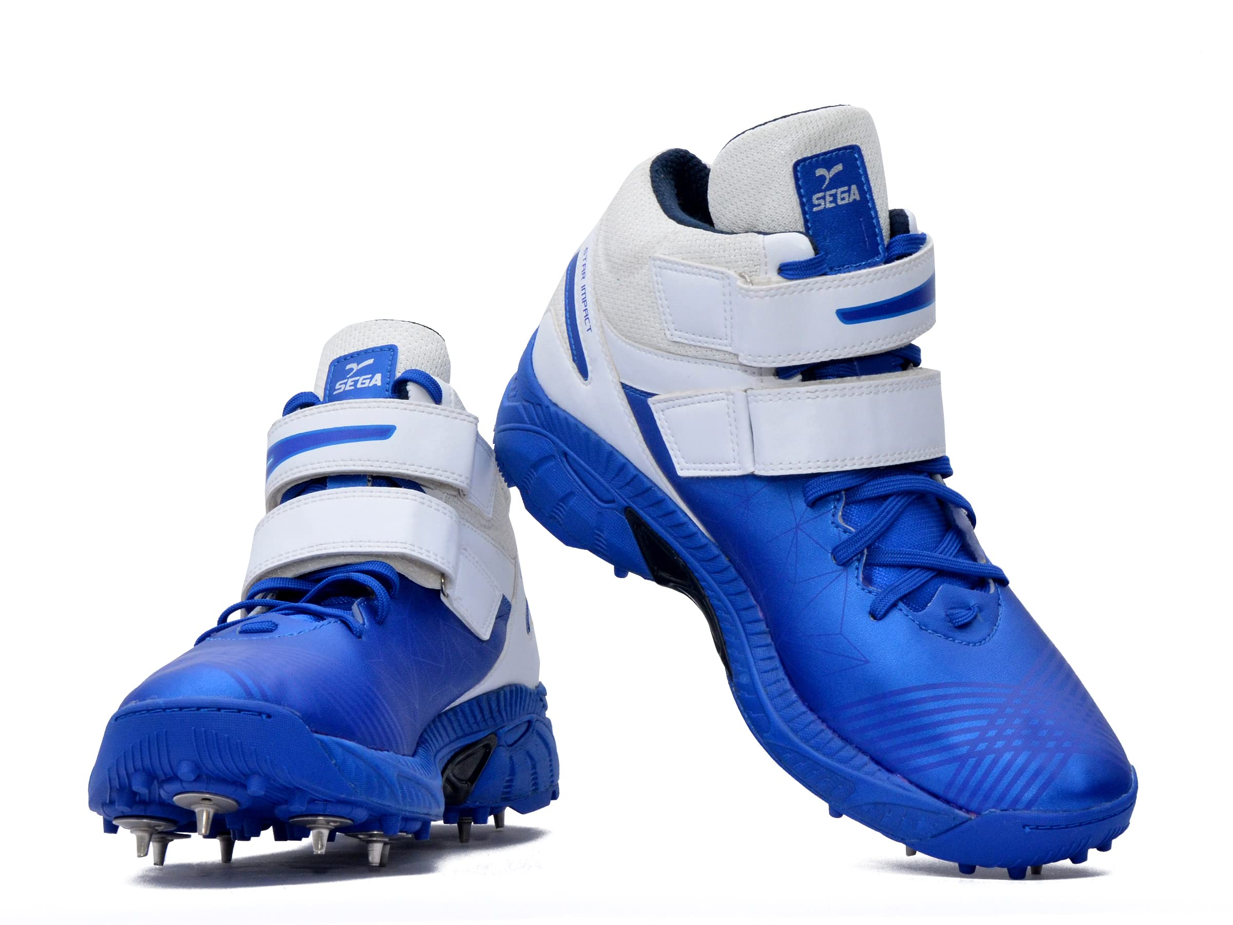 4 WITH QUIVESega Bold, Cricket Shoes, Cricket Shoes Men, with Metal Spikes,Shock Absorber Additional Ankle Support with Laces and Dual Buckle Support Free Cricket Spikes