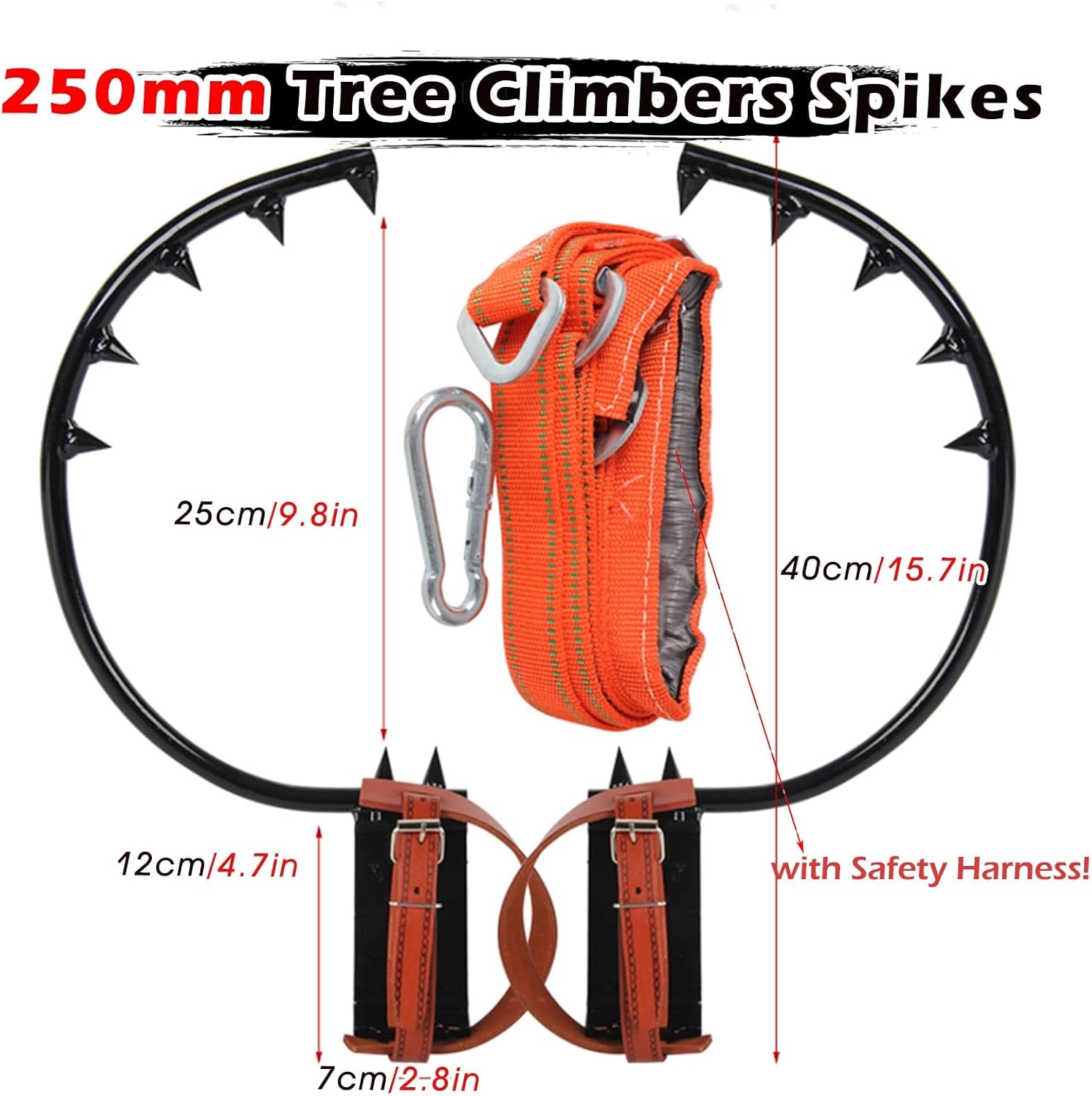Professional Tree Climbing Gear Set with Crampons & Harness, Fruit & Coconut Picking Equipment, Durable Climbing Equipment with Sharp Buckle (250mm/9.8 inches)