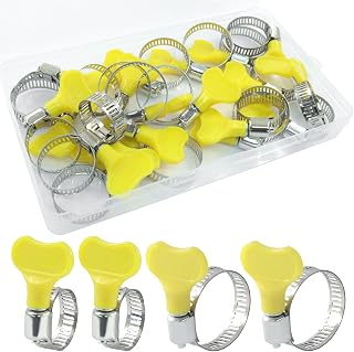 20Pcs Thumb Screw Hose Clamps Assortment Kit, Adjustable 16-29mm (5/8"-1-1/8") Key-Type Hose Clamp for Automotive, Plumbing, Intercooler Pipes & Fuel Lines