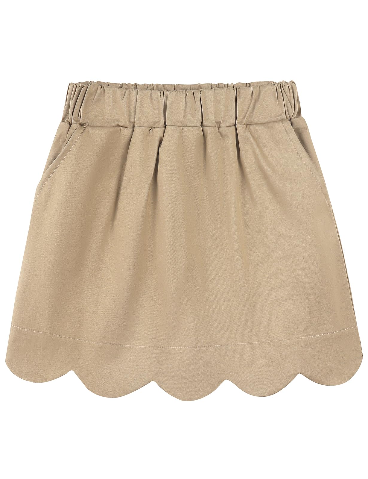 Noomelfish Girls Scalloped Uniform Skirts Stretch Cute School Skort with Pockets (5-12 Years)