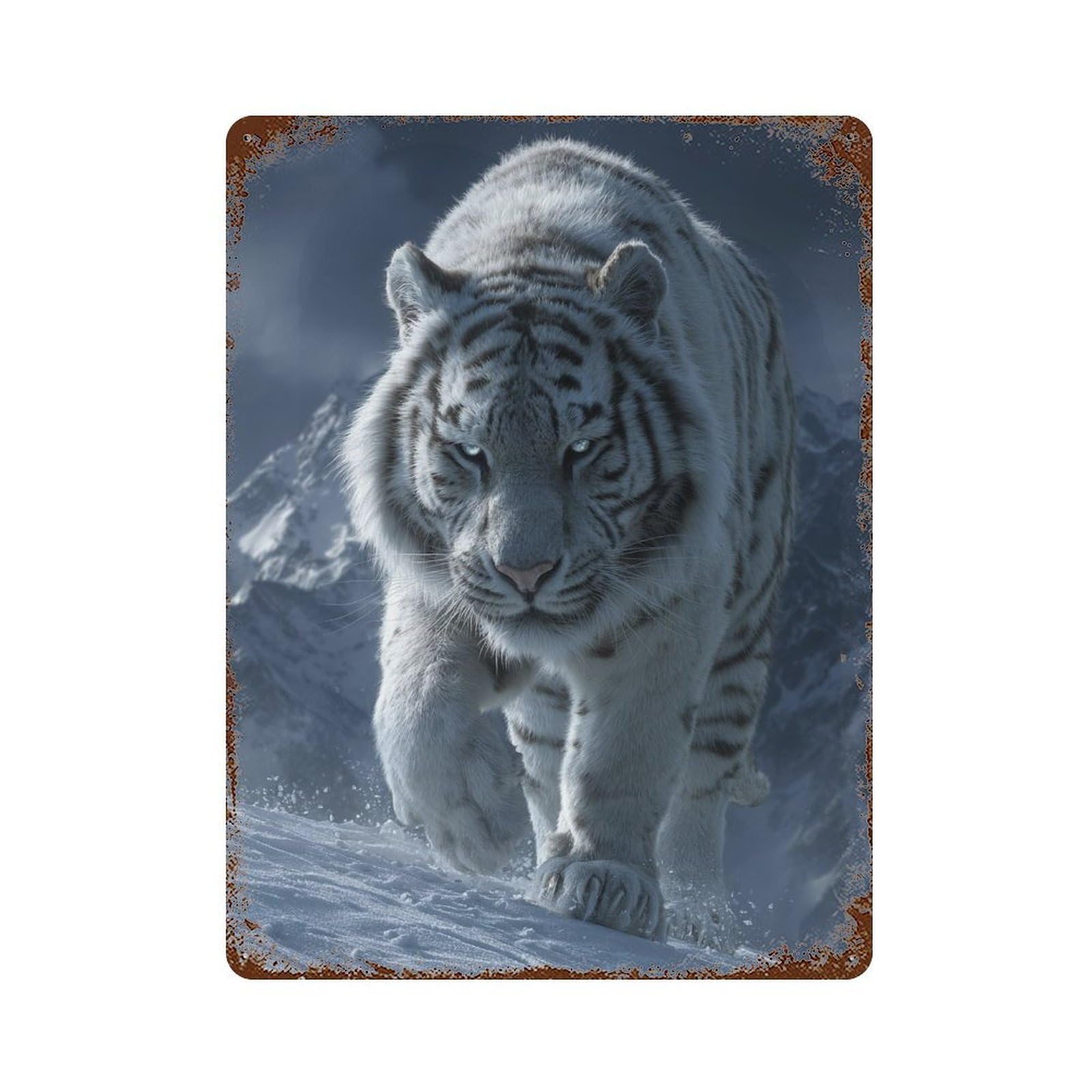 Retro Metal Sign with Snowy Mountain Tiger Majesty Design 15.7"x11.8", for Shed, Workshop And Garage Wall Decor, Old School Wall Decor