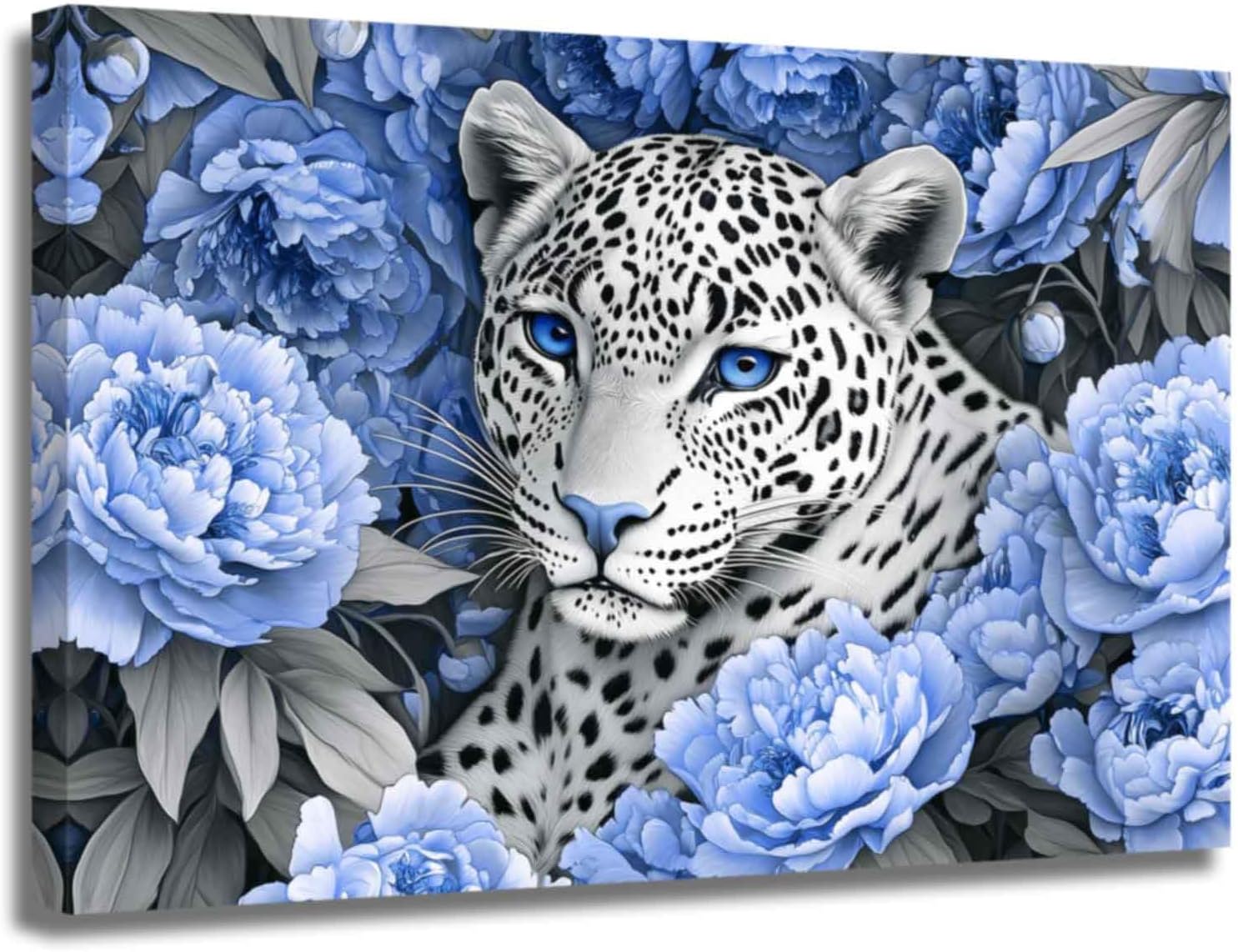 ZSHARTSWD Leopard Canvas Wall Art Cheetah and Peony Floral Picture Black and White Leopard Print African Wild Animals Painting for Bathroom Home Decor Framed (Pink, 24L x 16W)