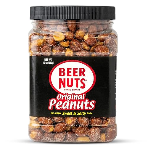 BEER NUTS Original Peanuts - Nueces de barra dulces y saladas, sin gluten, kosher, bocadillos de maní bajos en sodio hechos en los Estados Unidos,