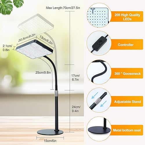 Miniatura 6 de GroCruiser Luz de cultivo de mesa de 200 W, luces de crecimiento de escritorio para plantas de interior, lámpara de cultivo de plantas de espectro