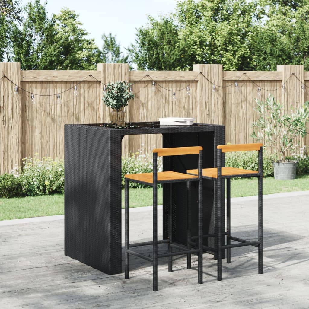 Tabourets de bar extérieurs en résine tressée noire et bois, parfaits pour l'îlot de cuisine