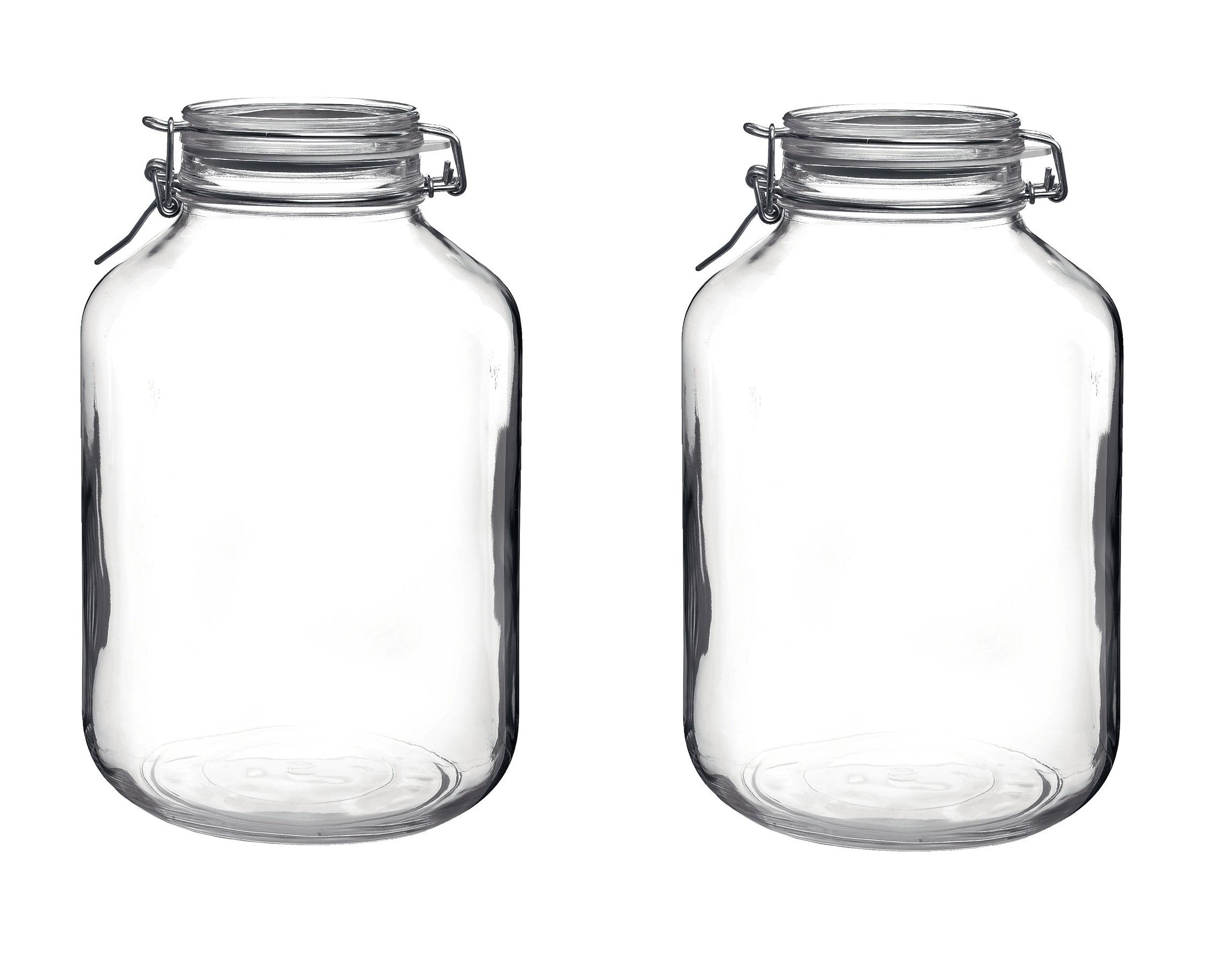 Bormioli Rocco‘Fido’ Airtight Glass Jars with Clip Lids Set of 2 (4.8L) – XL Food Storage Containers/Fermenting Jars – Ideal for Storing, Pickling & Preserving – Premium Food-Grade Glass