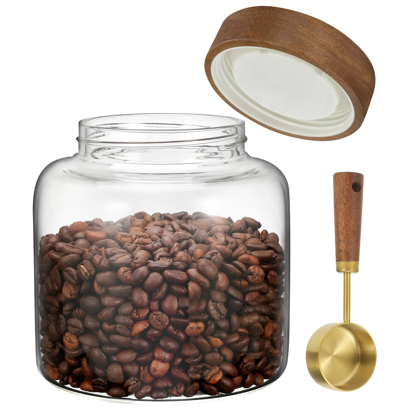 Foyofly 1*1200Ml(40Oz)With Spoon Large Glass Coffee Storage Jar With Spoon Clear Coffee Container Sealed Food Canister Transparent Grain Cereals Tank For Spices Sugar Coffee Bean Biscuits Candies Flour Tea(1200Ml/40Fl Oz)