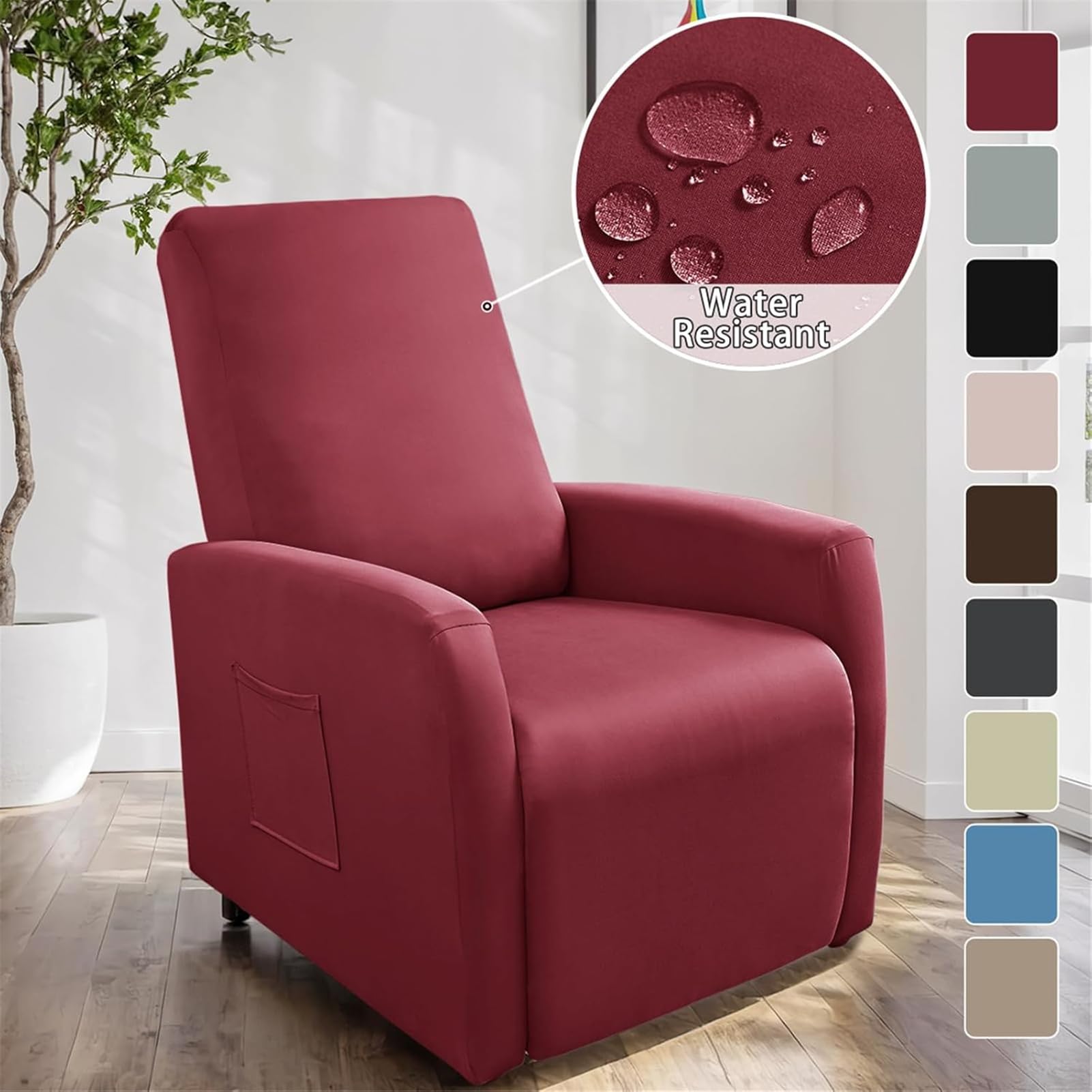 Copripoltrona Relax Reclinabile, Copridivano Relax Reclinabile Elasticizzato, Coperture per Elettrica Divano con Tasche, Fodera per Poltrona Lavabile (Rosso Vino)